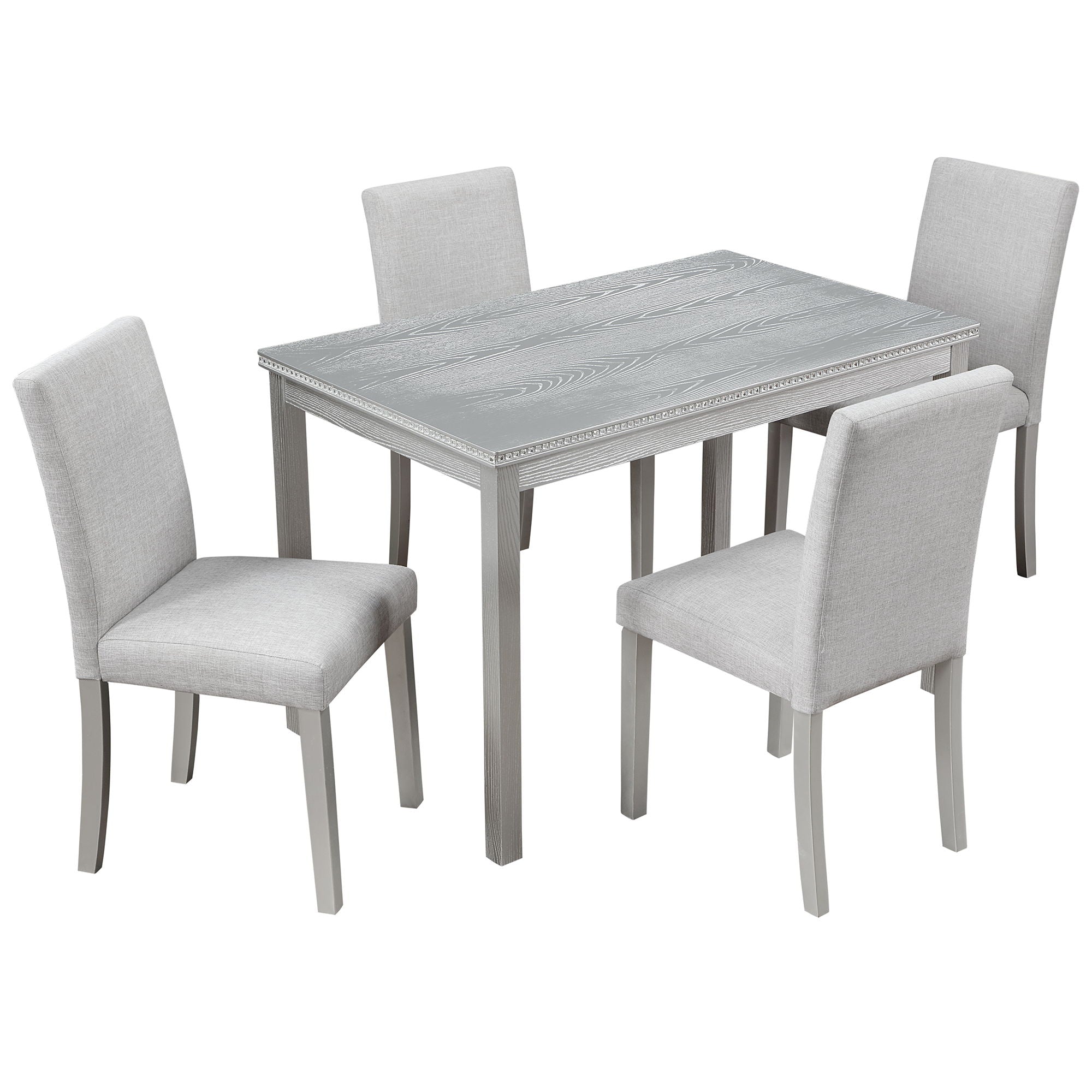 Dining Table Set With Crystal Decoration And Upholstered Chairs