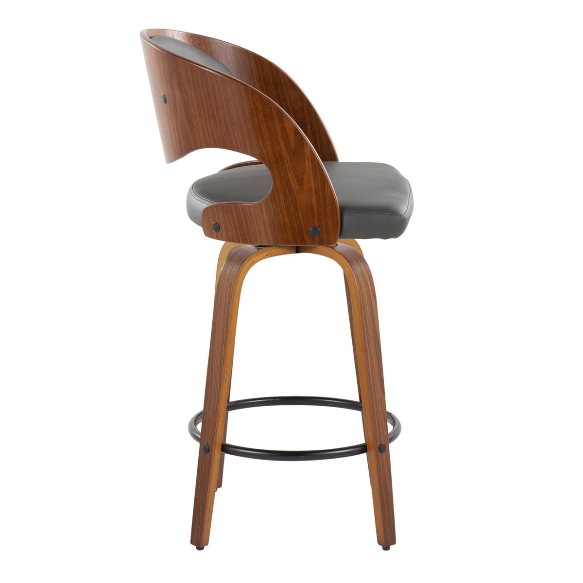 Pino - Mid-Century Modern Fixed Height Barstool With Swivel With Round Footrest (Set of 2) - Gray