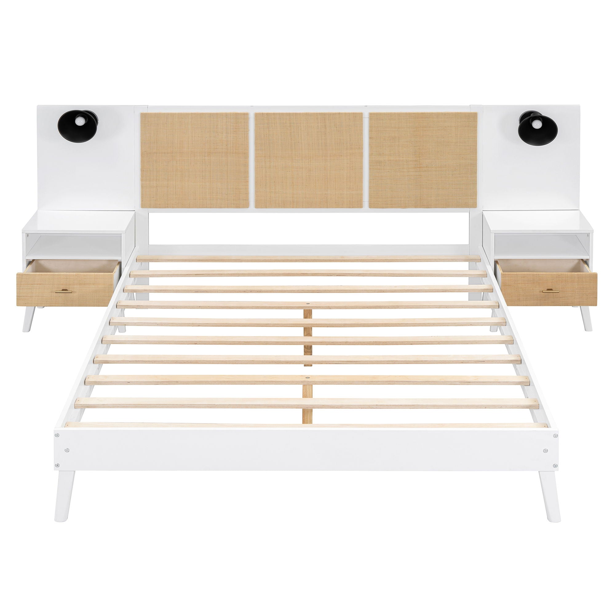 Bed Frame With 2 Nightstands Elegant Design With Lamps