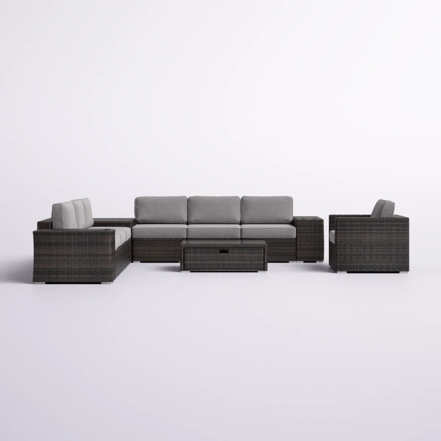 Modern Patio Rattan Sectional Set With Cushions