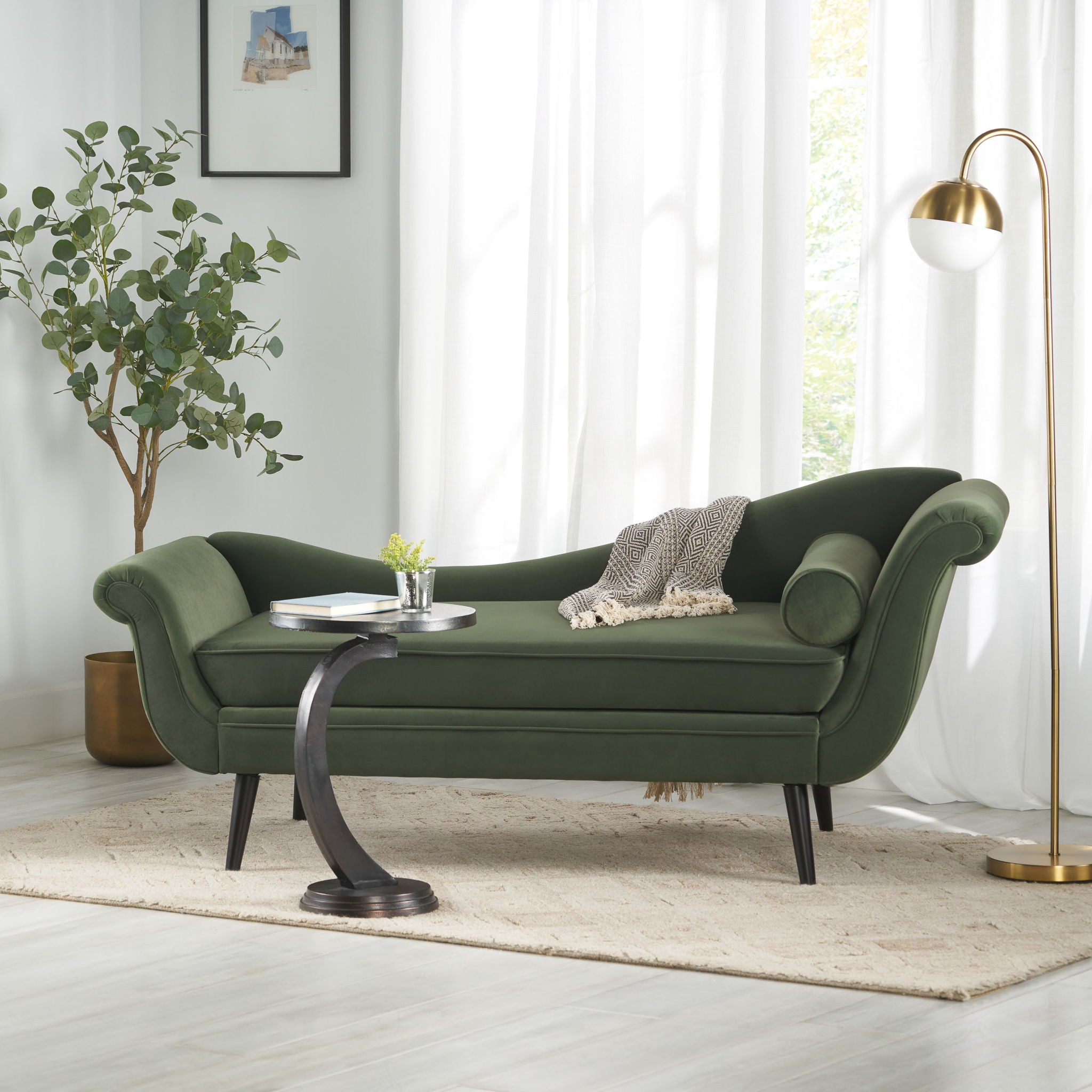 Auroral - Upholstered Chaise Lounge With Scrolled Arms And Tapered Legs