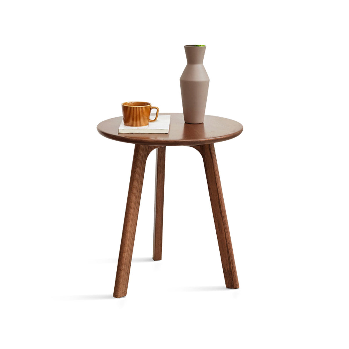 Round Small End Table, Side Table For Bedroom & Balcony - Walnut