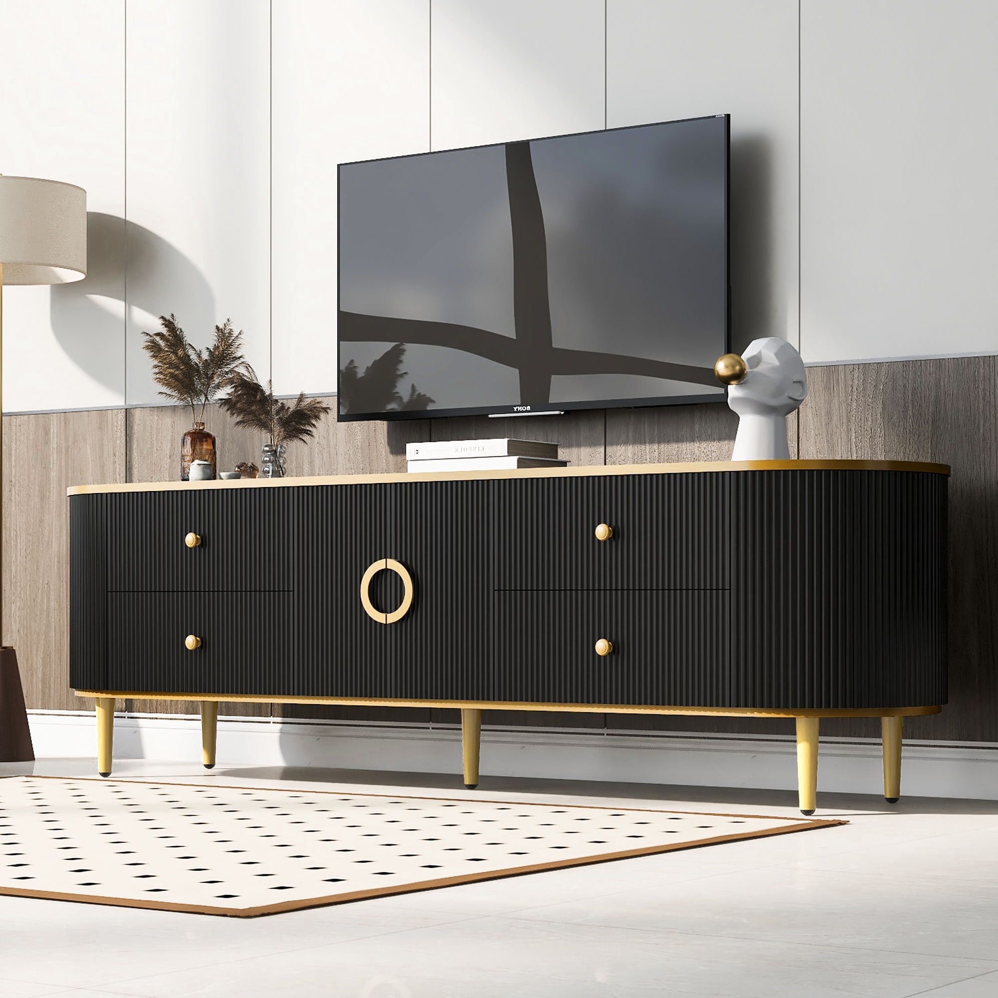 Modern TV Stand With 4 Drawers And 1 Cabinet