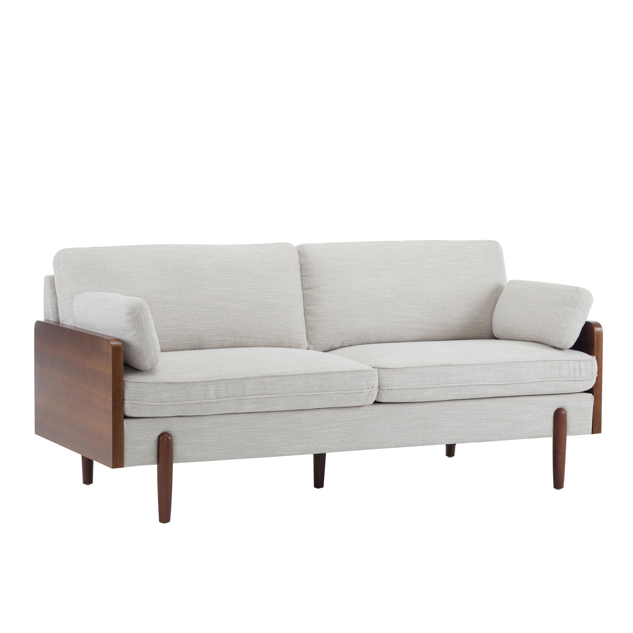 Sofa With Wood Sides And Rounded Legs - Beige