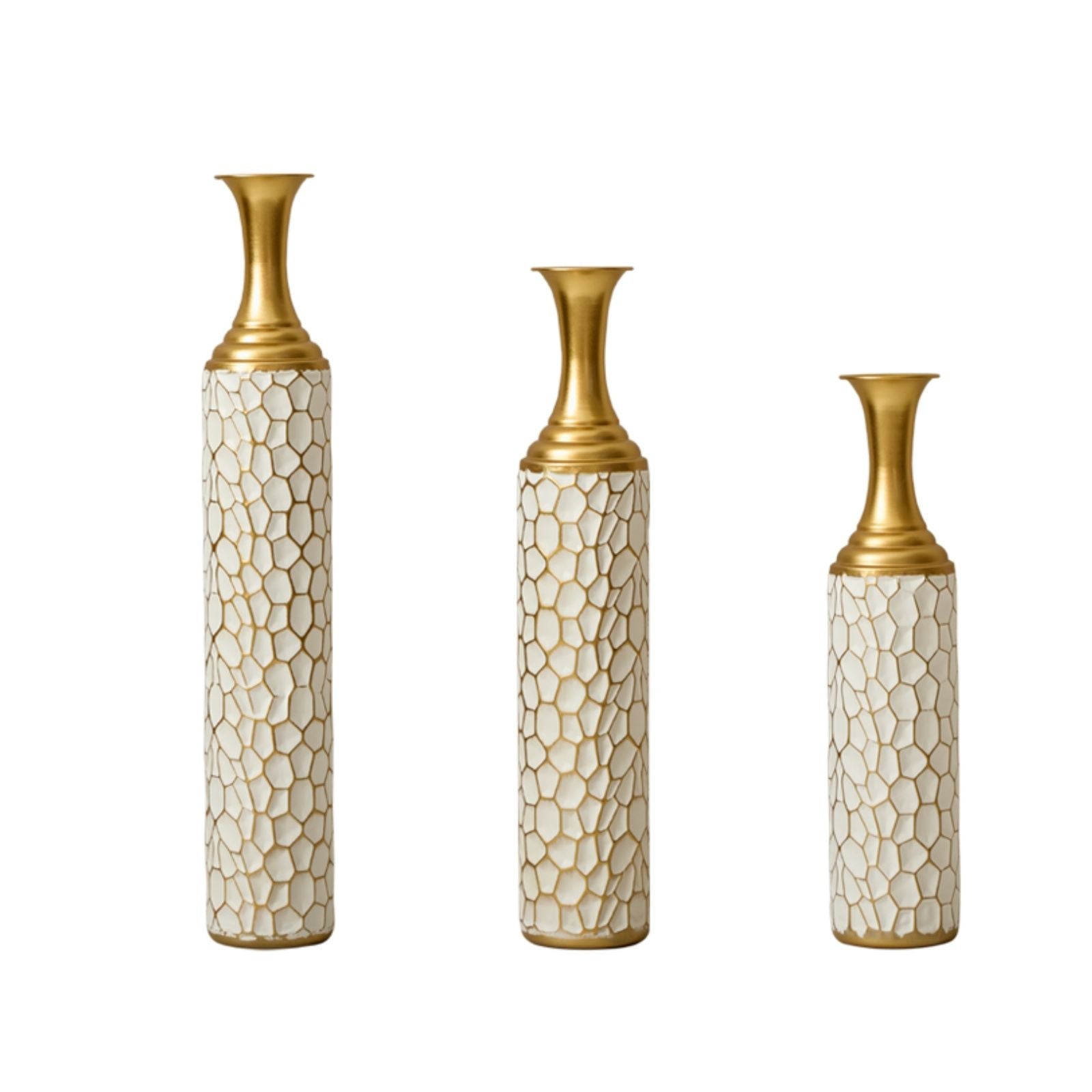 Floor Metal Vase Modern Style Decoration Home Metal Vase (Set of 3) Gorgeous Home Decoration Large Glazed Metal Vases - Gold / White