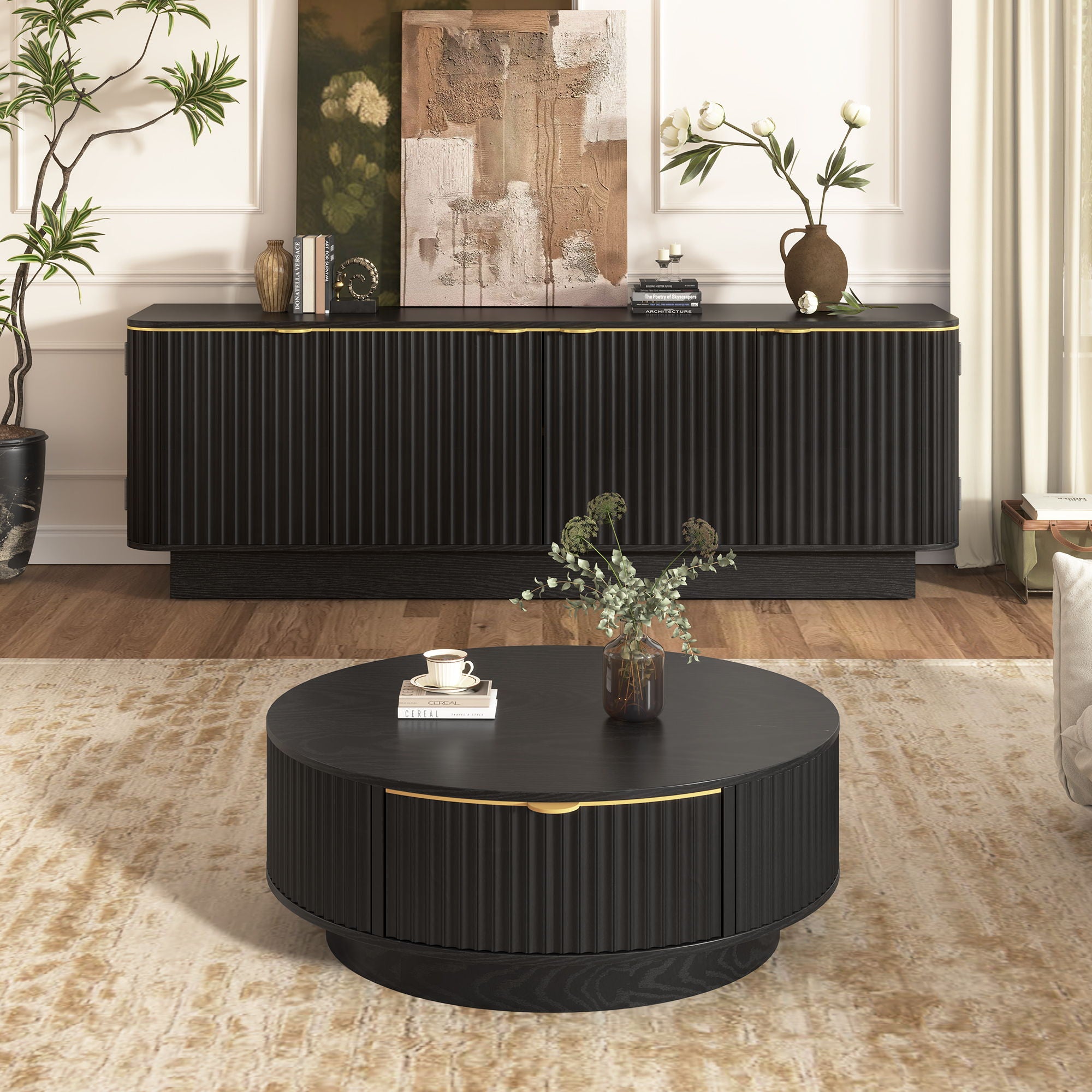 Farmhouse Matching Coffee Table & TV Console Set