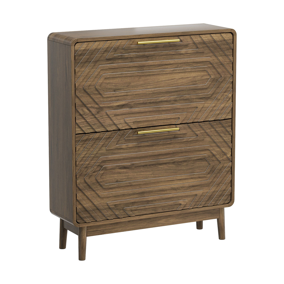 Freestanding Shoe Cabinet With 2 Flip Top Drawers For Entryway - Walnut
