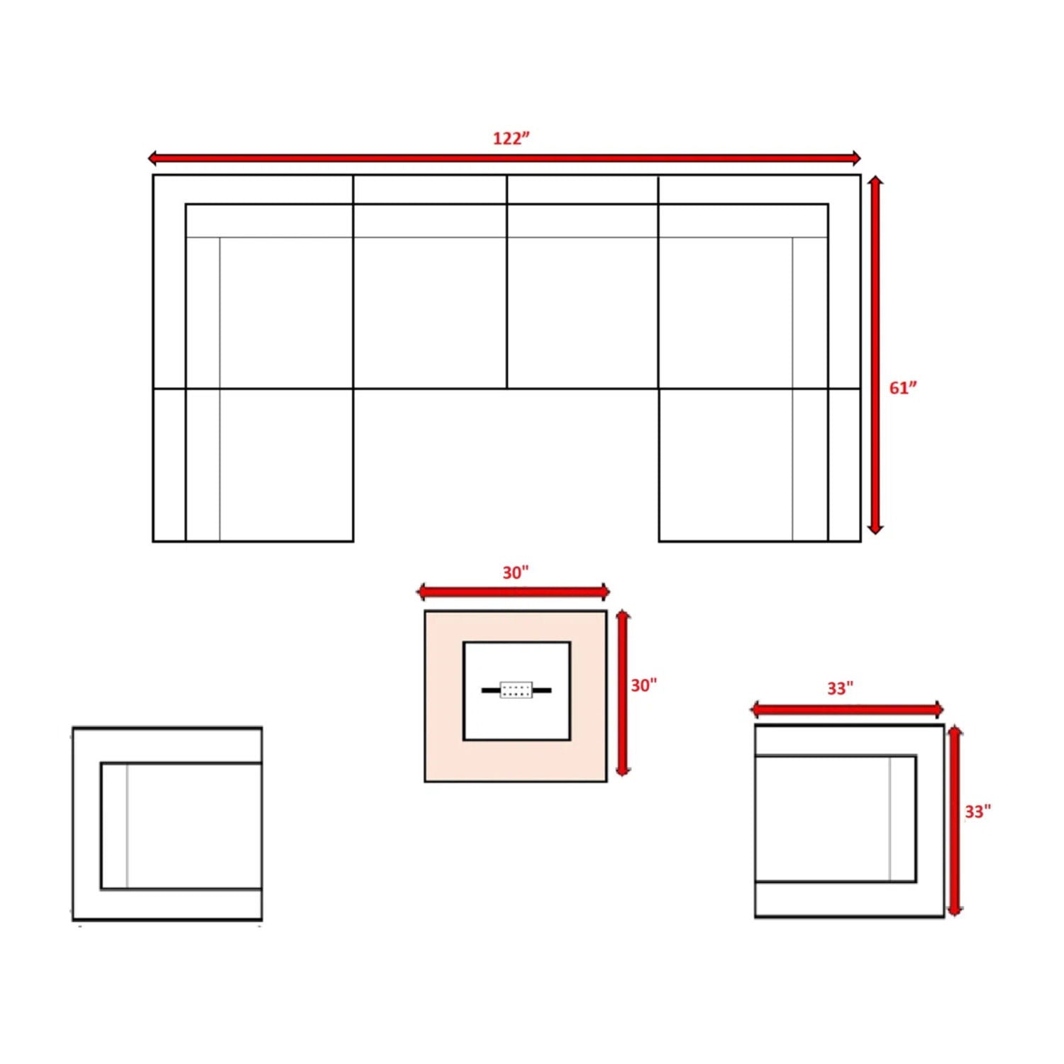 Premium 6 Person Wicker Patio Seating Group With Deep Cushions And Concrete Fire Pit - Gray Mix