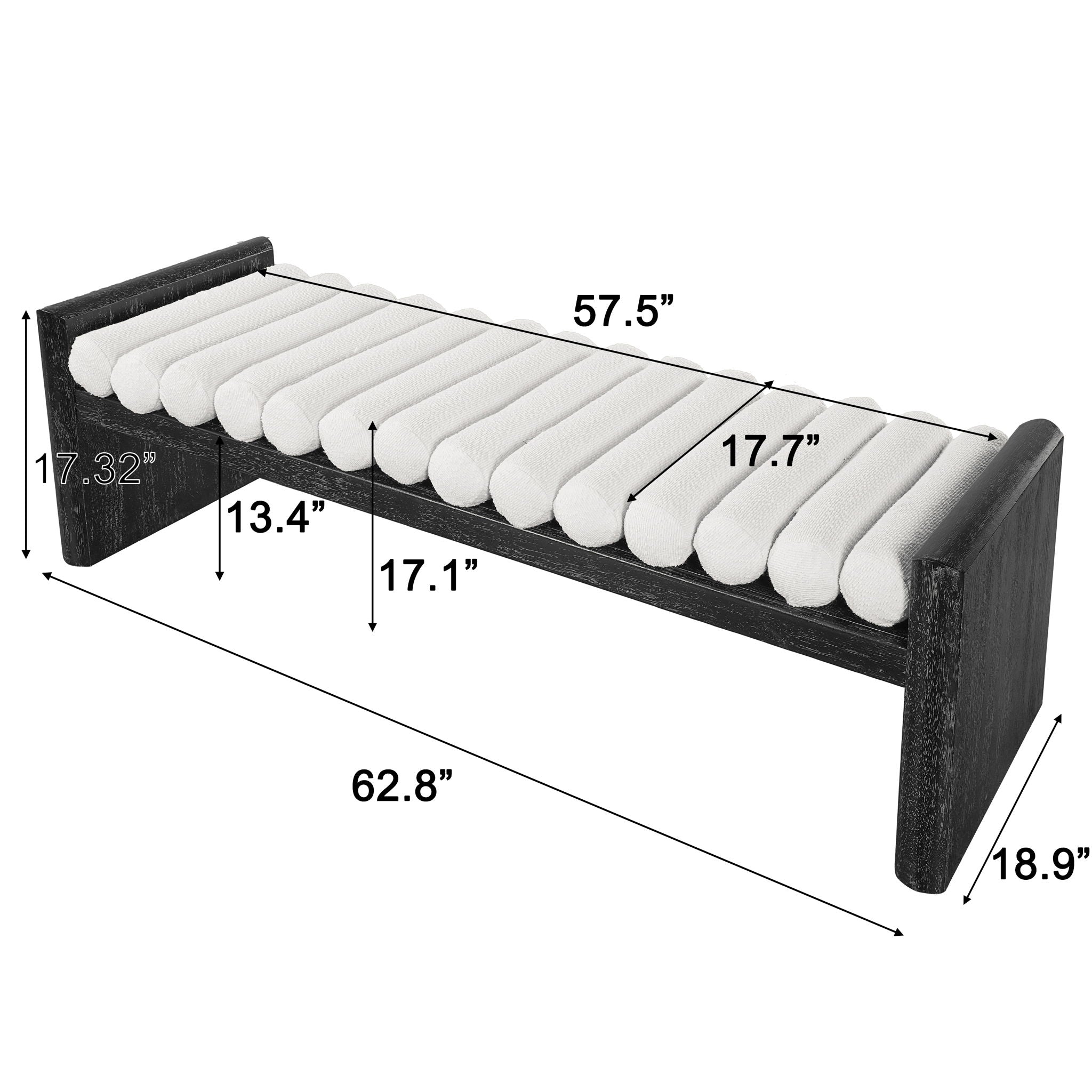 Upholstered Bench With Rolled Cushions - Black / Beige