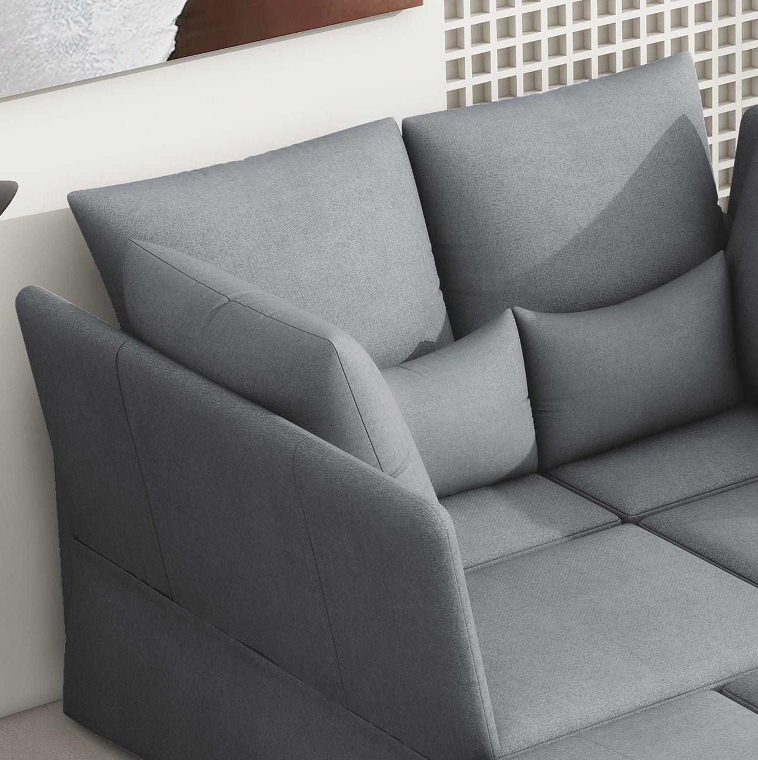 4 Seat Chenile Sectional Sofa Set With 2 Pilows, Freely Combinable