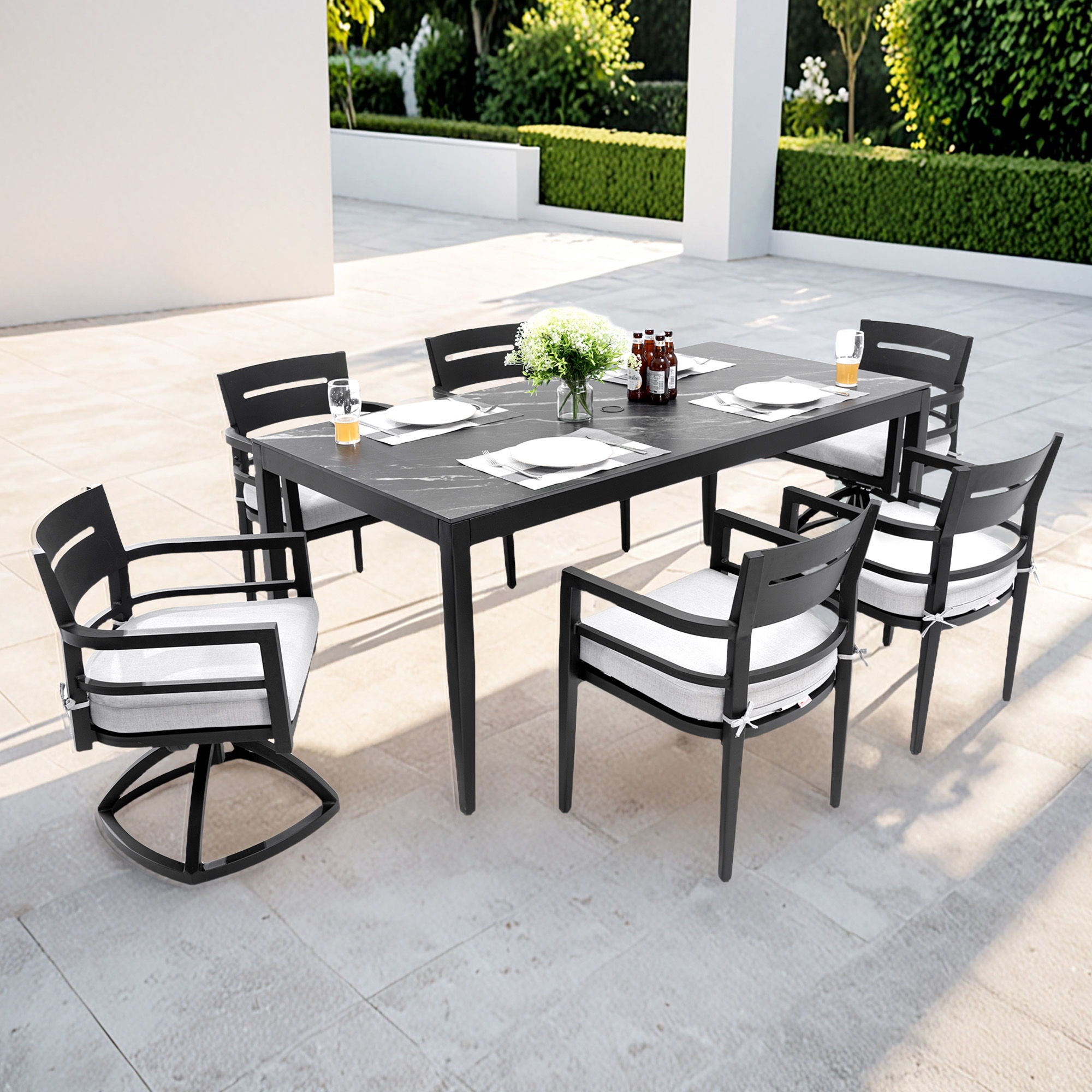 Modern Outdoor Patio Dining Set With Table And Chairs With Sunbrella Cushions
