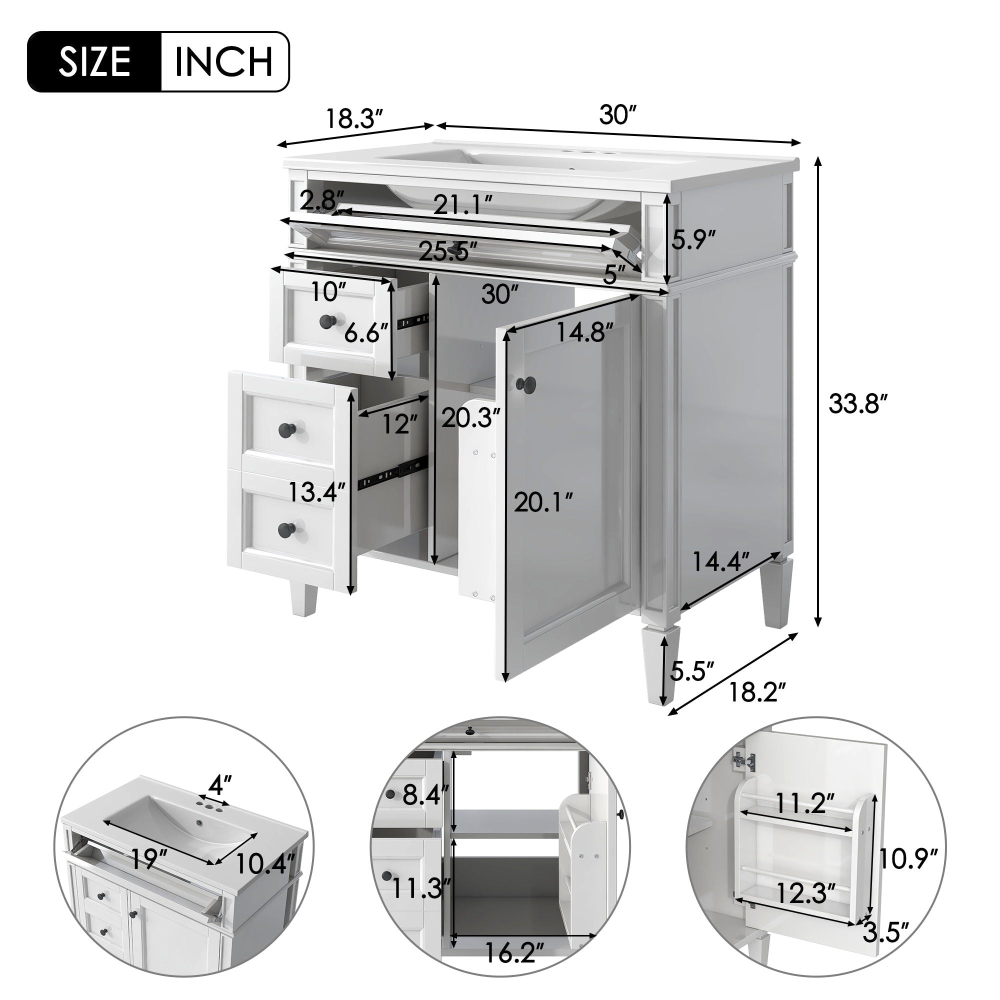 Bathroom Vanity With Top Sink, Storage Cabinet With 2 Drawers, Tip Out Drawer