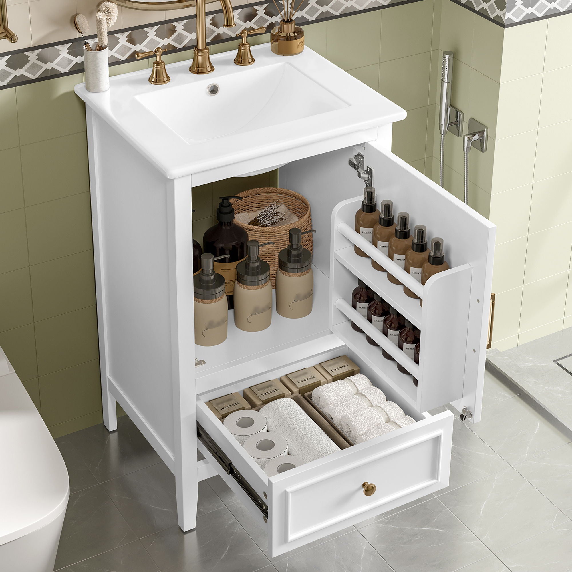 Modern Bathroom Vanity With Sink, Cabinet Storage, Drawer & Adjustable Feet
