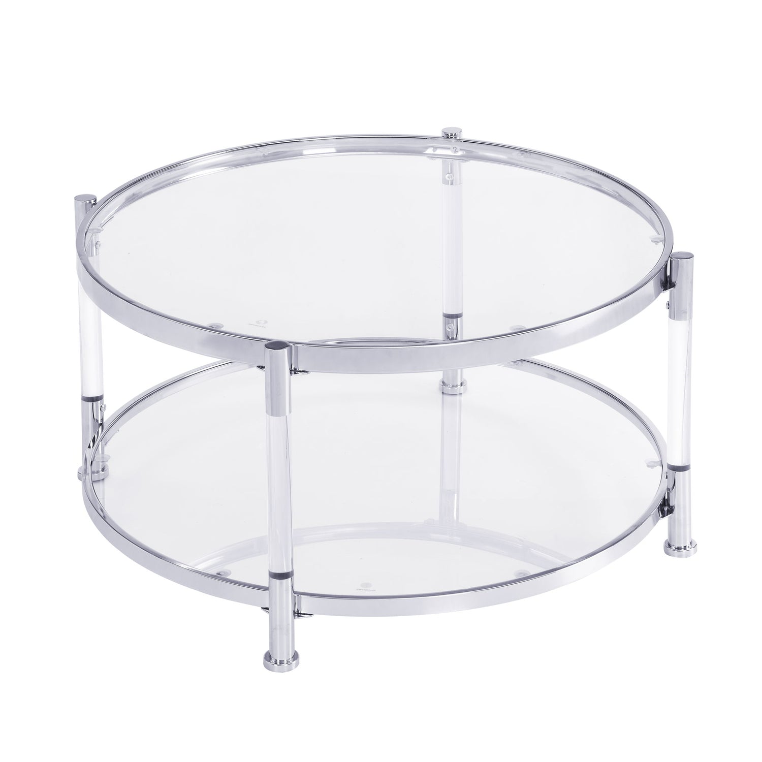 Contemporary Acrylic, Coffee Table, Round Tempered Glass Coffee Table - Chrome / Silver