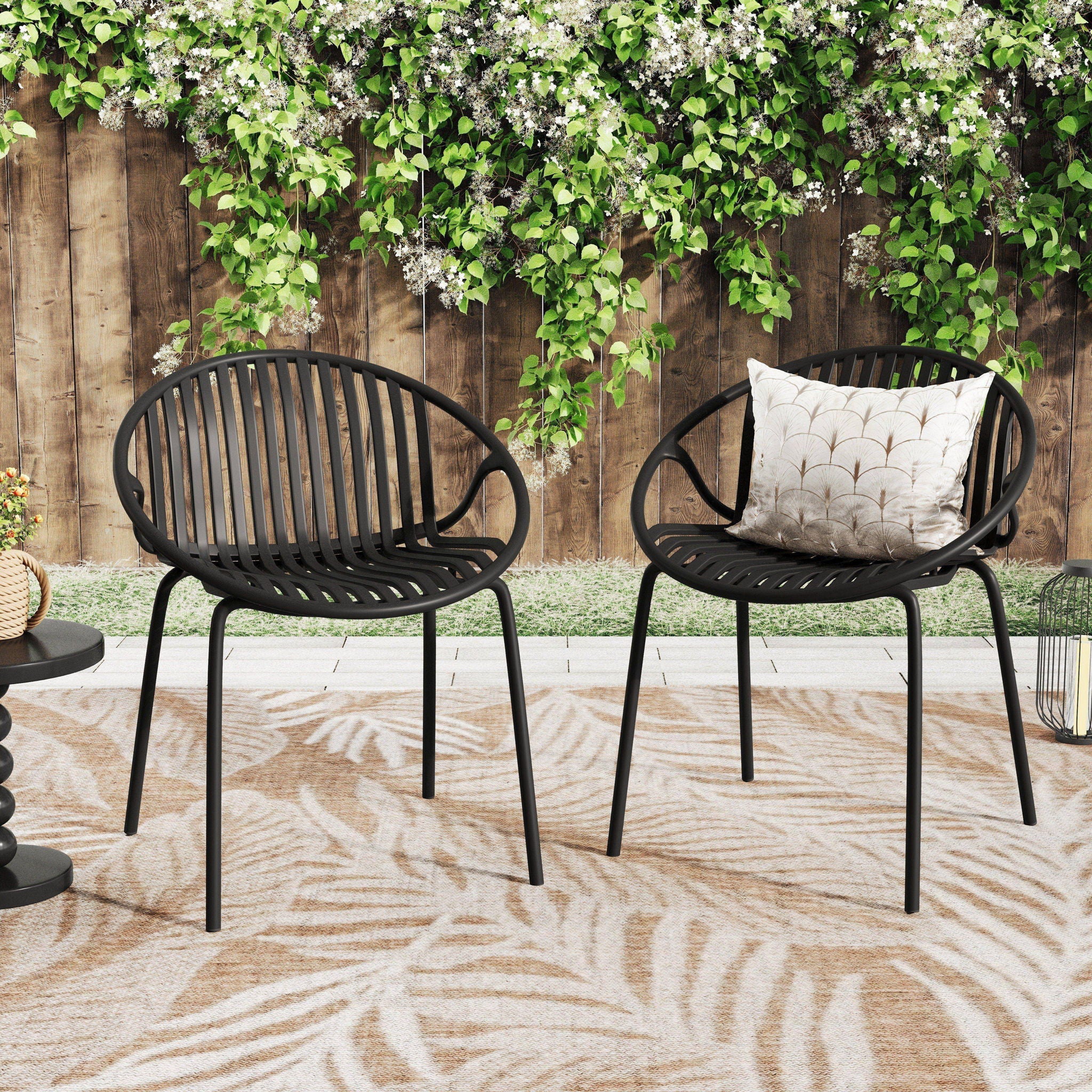 Stackable Outdoor Chairs With Breathable Plastic Backrest (Set of 2)