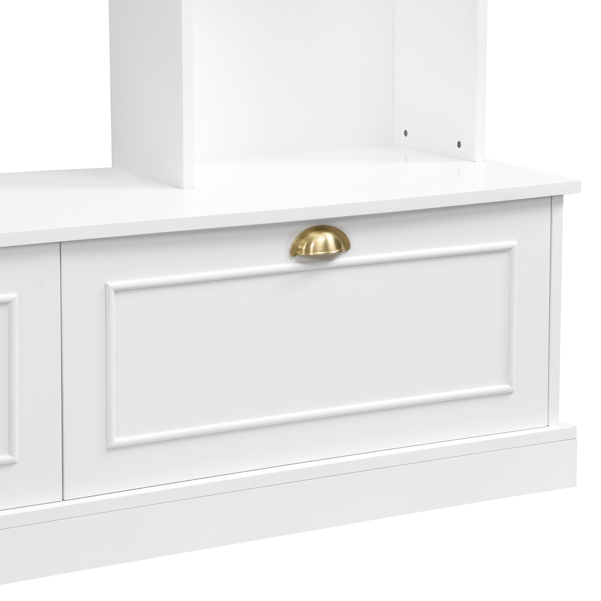 Large Wall Unit Entertainment Center with Bookshelves for TVs Up to 78" Modern TV Console with Cabinets and Open Shelves, 4-in-1 TV Stand with Golden Handles, White, 104.2&