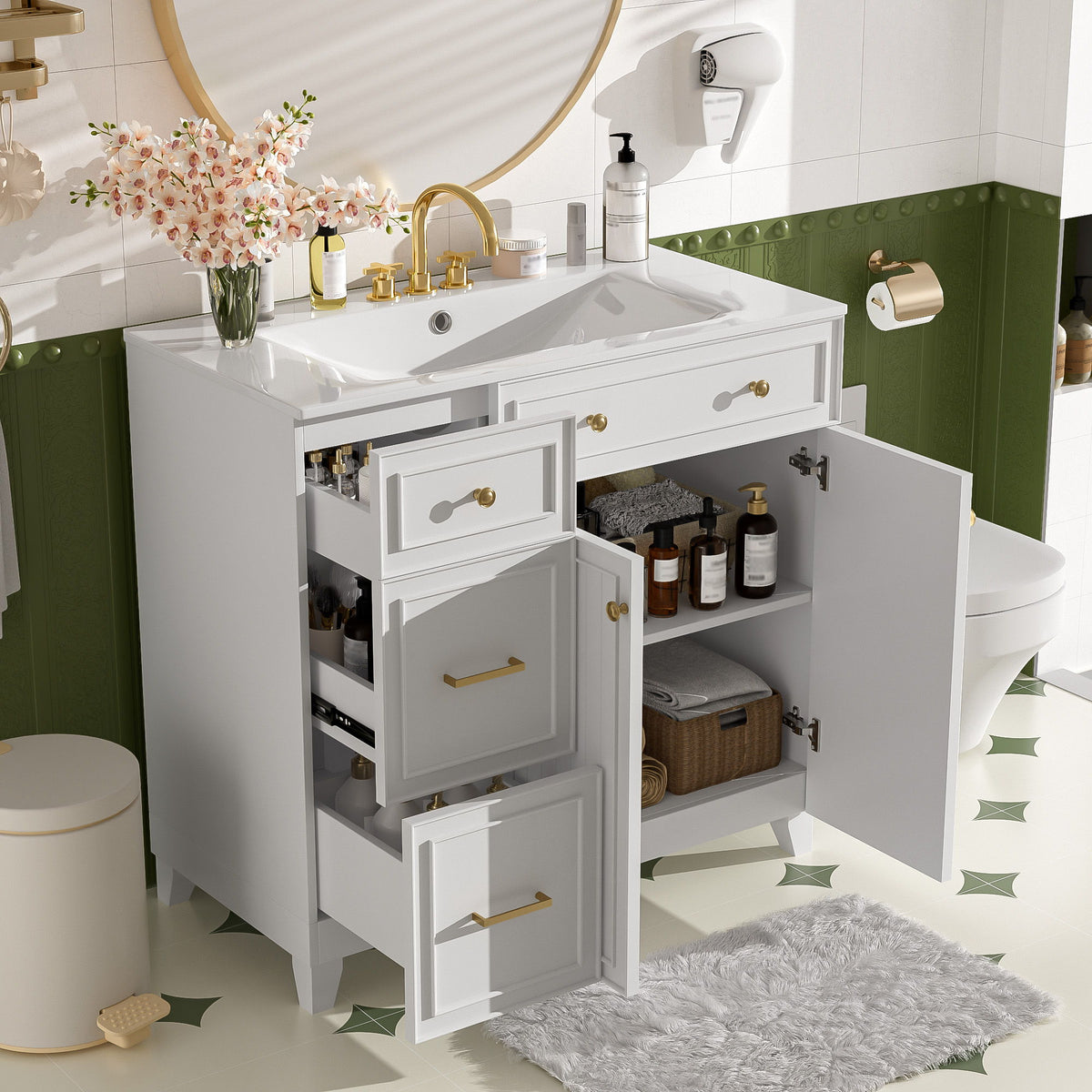 Bathroom Vanity With Sink, Soft Close Doors, Adjustable Shelves