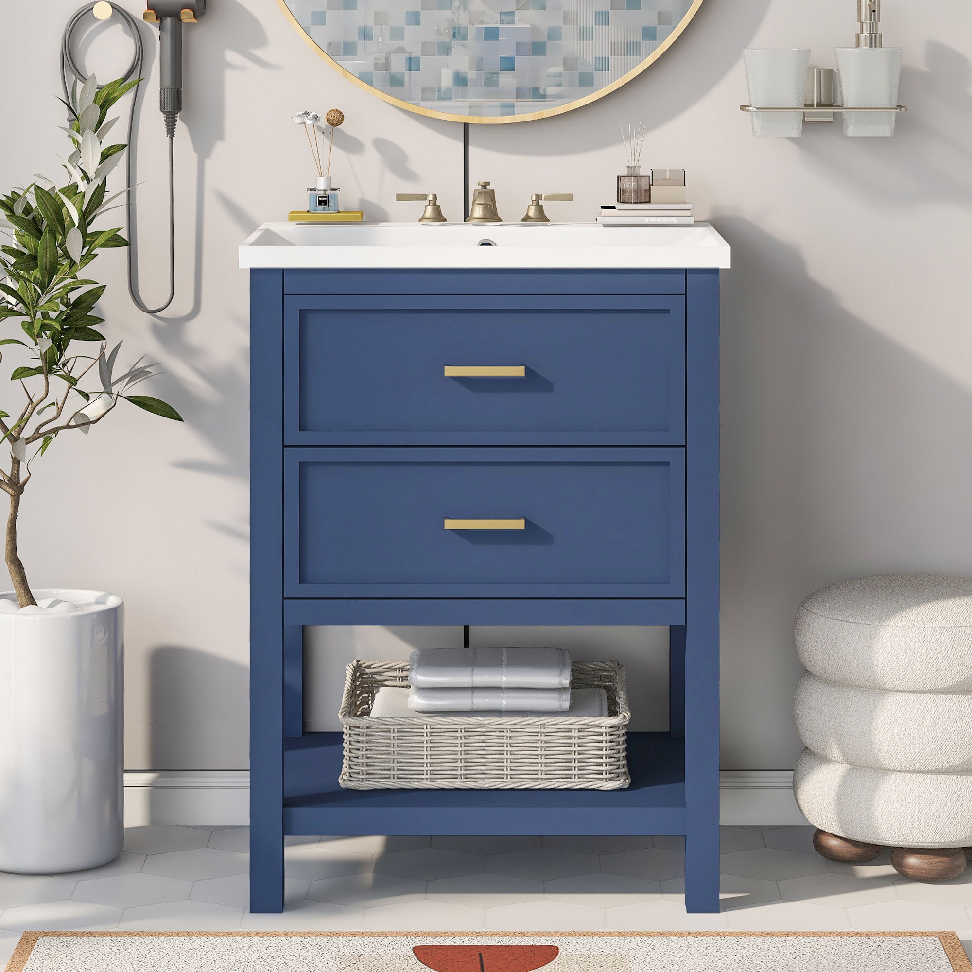 Bathroom Vanity With Top Sink, Modern Bathroom Storage Cabinet With 2 Drawers