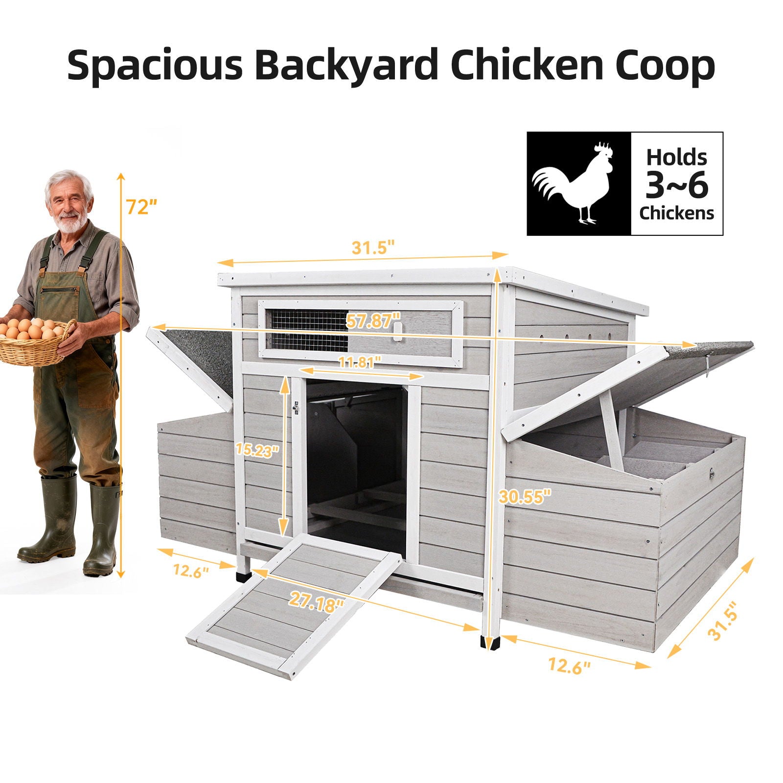 Large Chicken Coop Outdoor Hen House With Dual Nesting Boxes