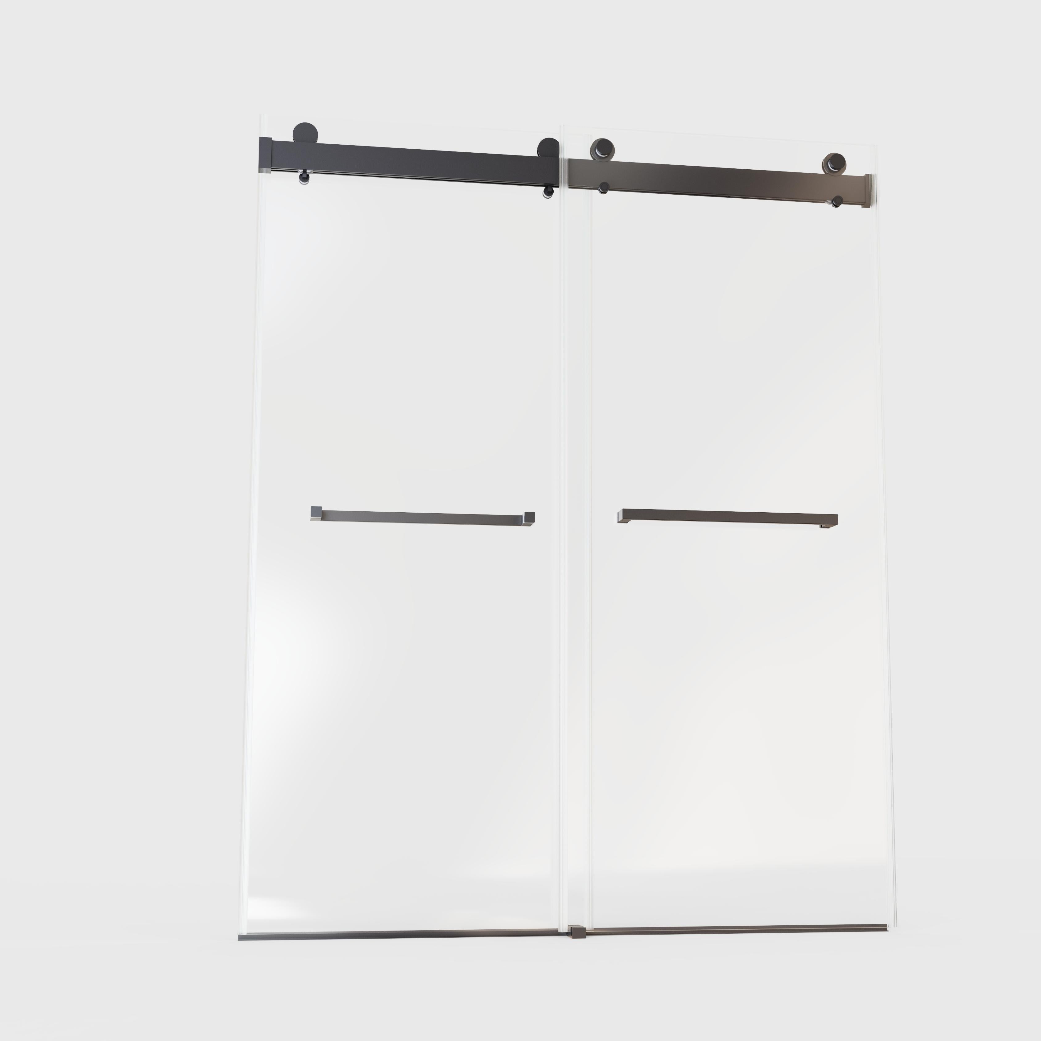 Frameless Double Sliding Soft-Close Shower Door In Matte, 3 / 8" (10Mm) Thick SGCC Tempered Glass Door - Black