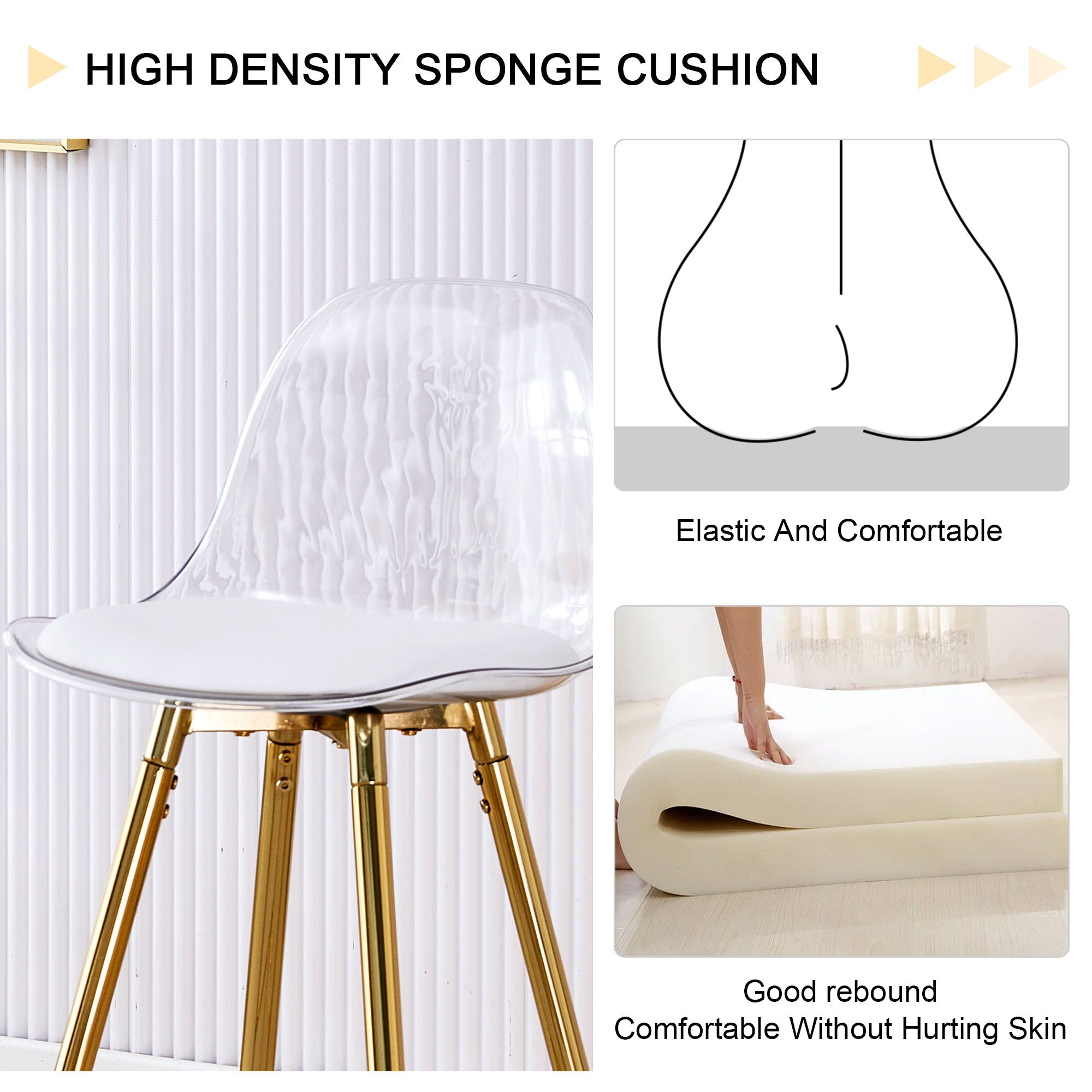 Stylish Upholstered Bar Chairs With Metal Legs For Dining Room Kitchen And Terrace - White / Gold