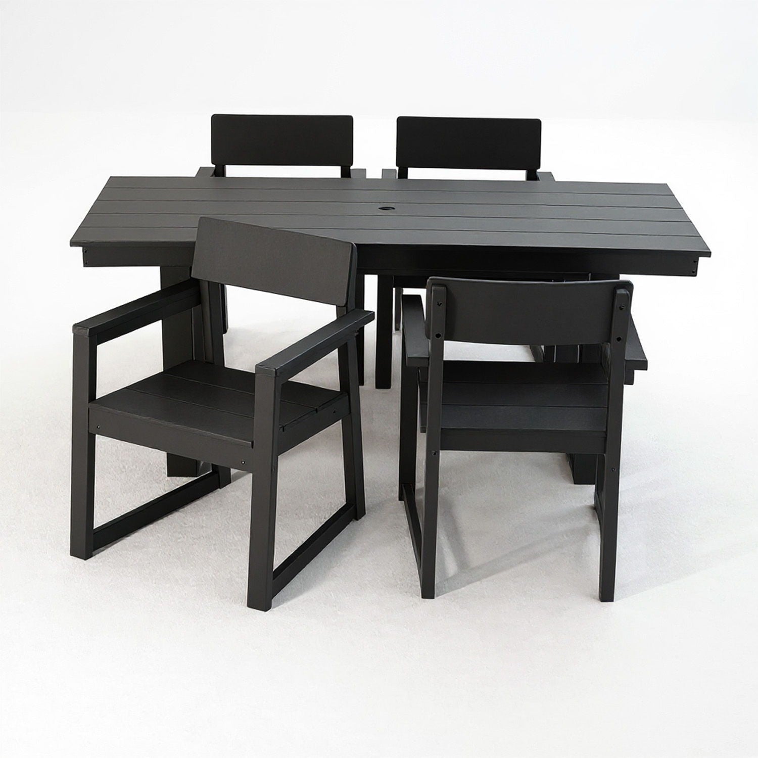 5 Piece Outdoor Dining Set, Table With Umbrella Hole And 4 Armrest Chairs