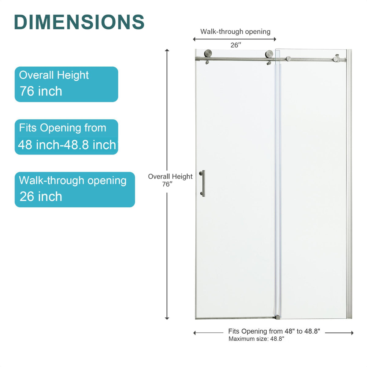 Shower Door Single Sliding Bypass Enclosure - Brushed Silver