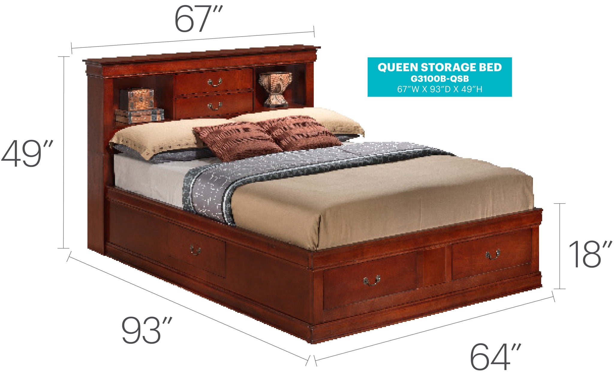 Traditional Style Bookcase Storage Bed