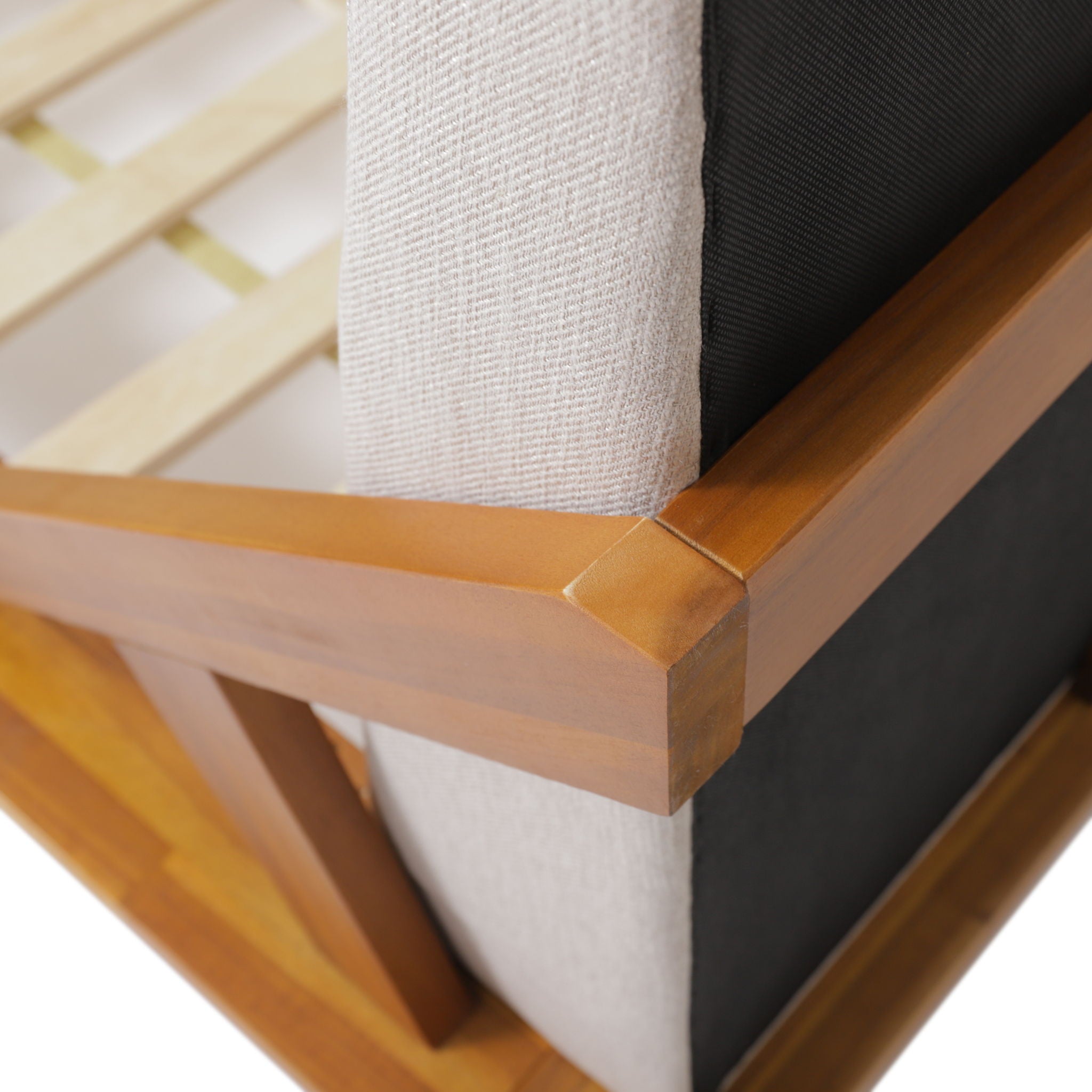Okioki - Charleston Fabric Upholstered Acacia Wood Bed