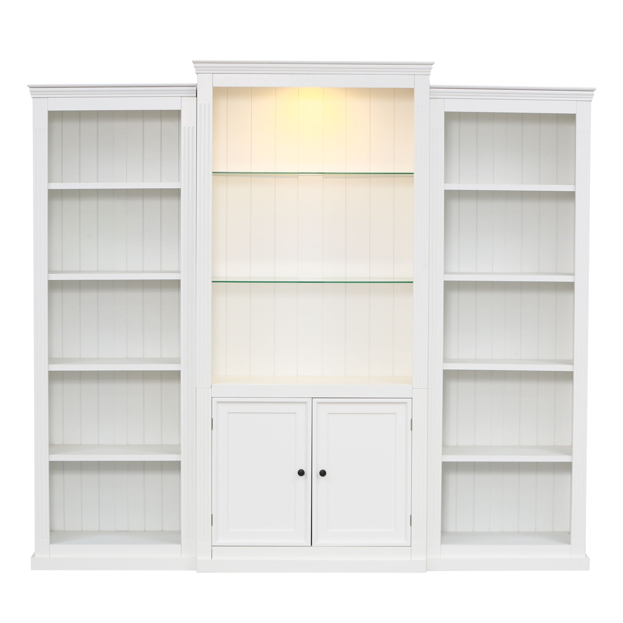 Retro Style 3 Piece Bookcase Display Cabinet With Adjustable LED Lighting, Tempered Glass Shelves - White
