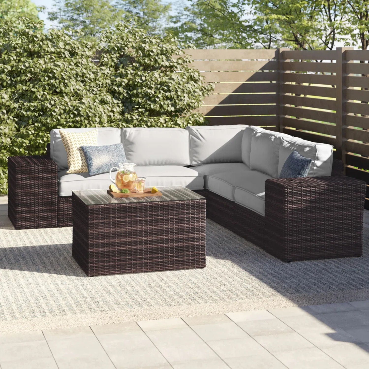 Modern Patio Rattan Sectional Set With Cushions