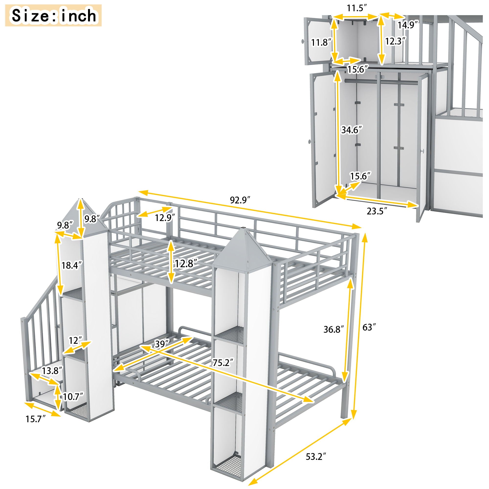 Castle Shaped Bunk Bed With Wardrobe And Storage