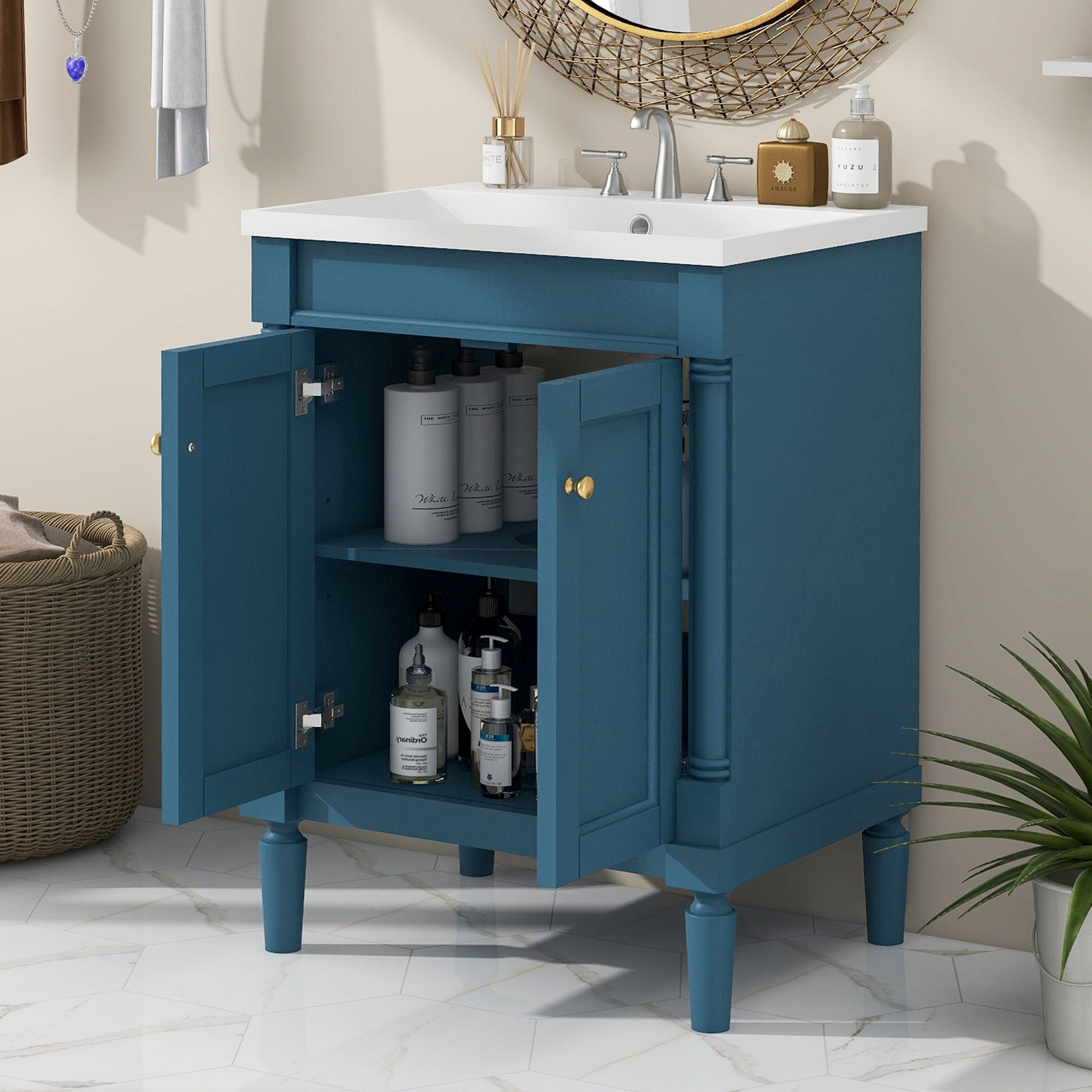 Bathroom Vanity With Top Sink, 2-Tier Modern Bathroom Storage Cabinet