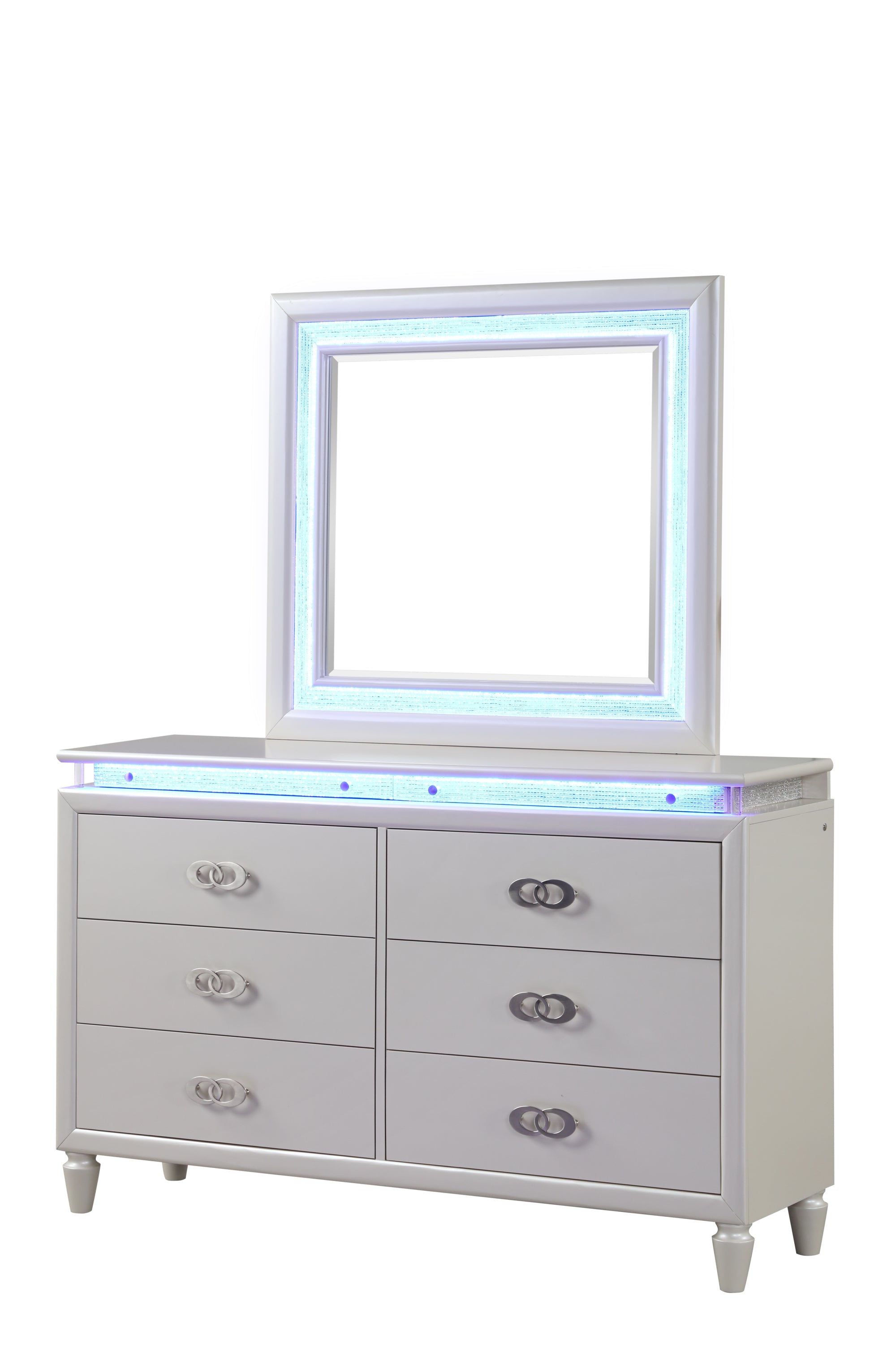 Passion Queen 4 Pc LED Bedroom Set Made with Wood in Milky white
