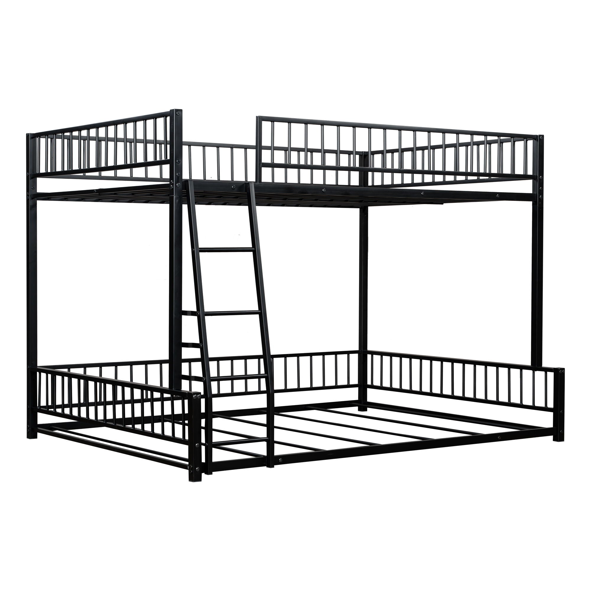Bunk Bed Frame With Ladder And Safety Guardrails