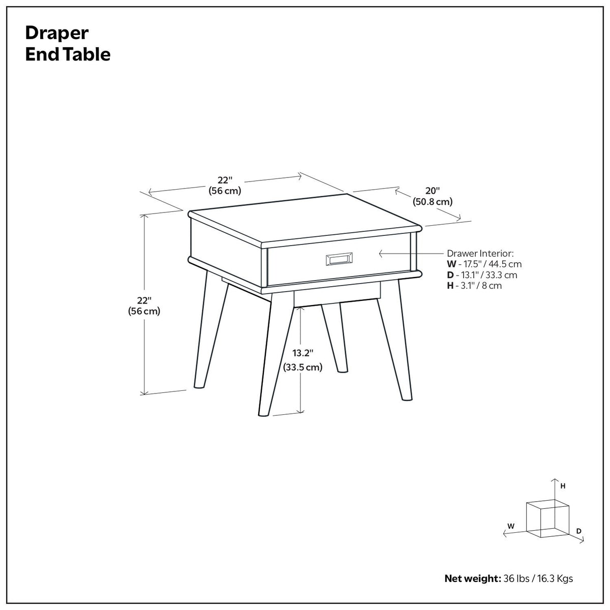 Draper - Handcrafted Mid Century End Table