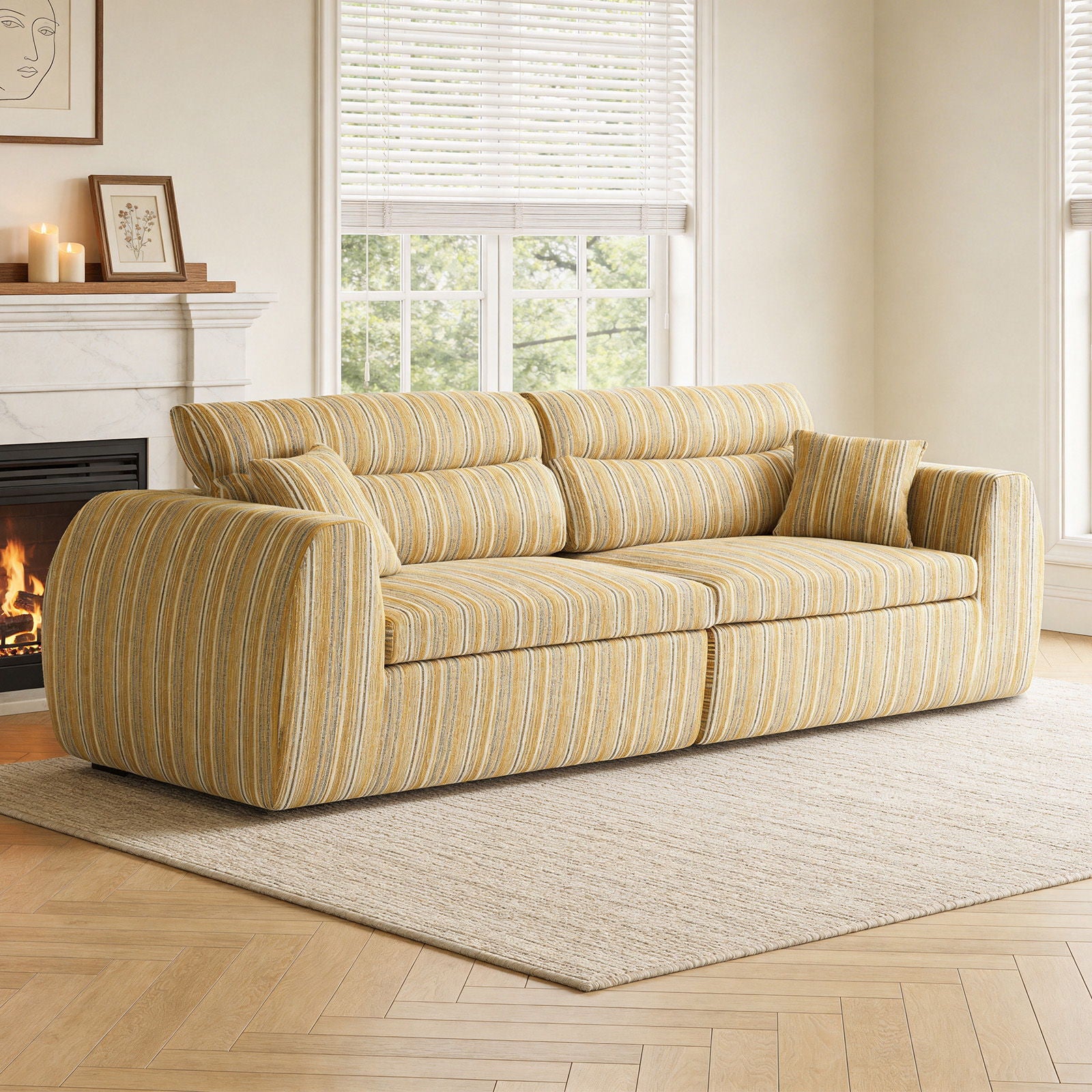 3 Seater, Couch With Throw Pillows For Living Room
