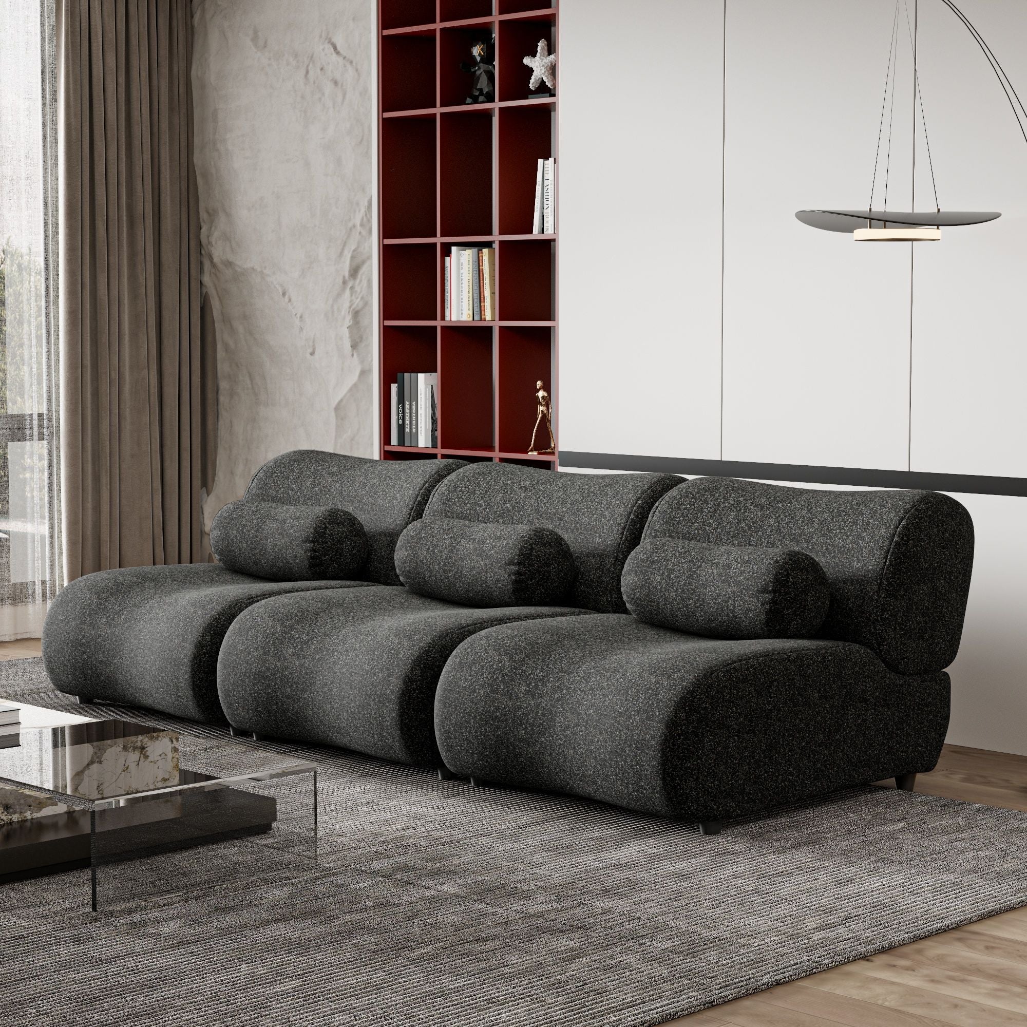 Contemporary Modular 3 Seat Sectional With Deep Seating, Soft Backrest