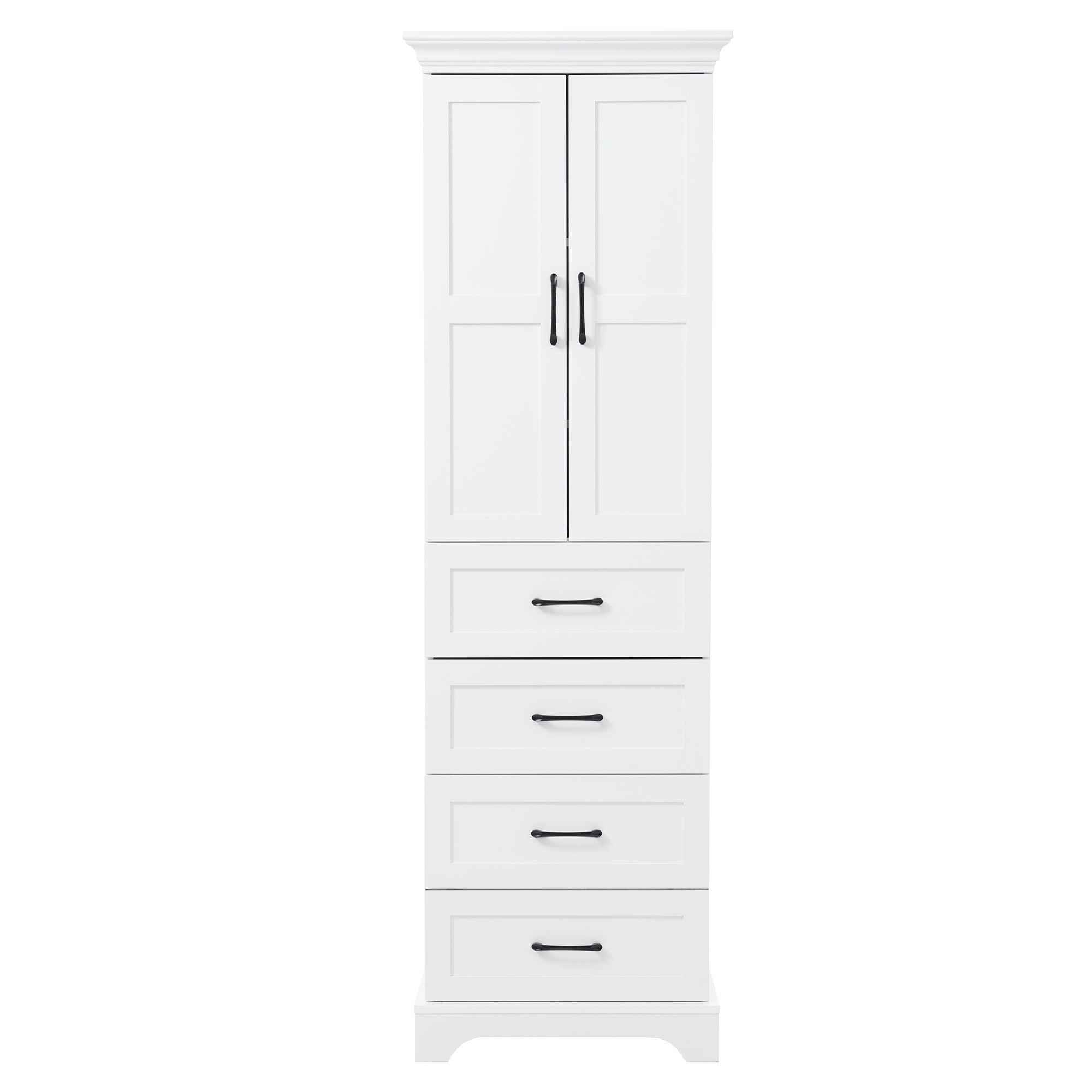 Bathroom Vanity With 2 Damping Hinge Doors, 3 Drawers, Adjustable Shelves - White