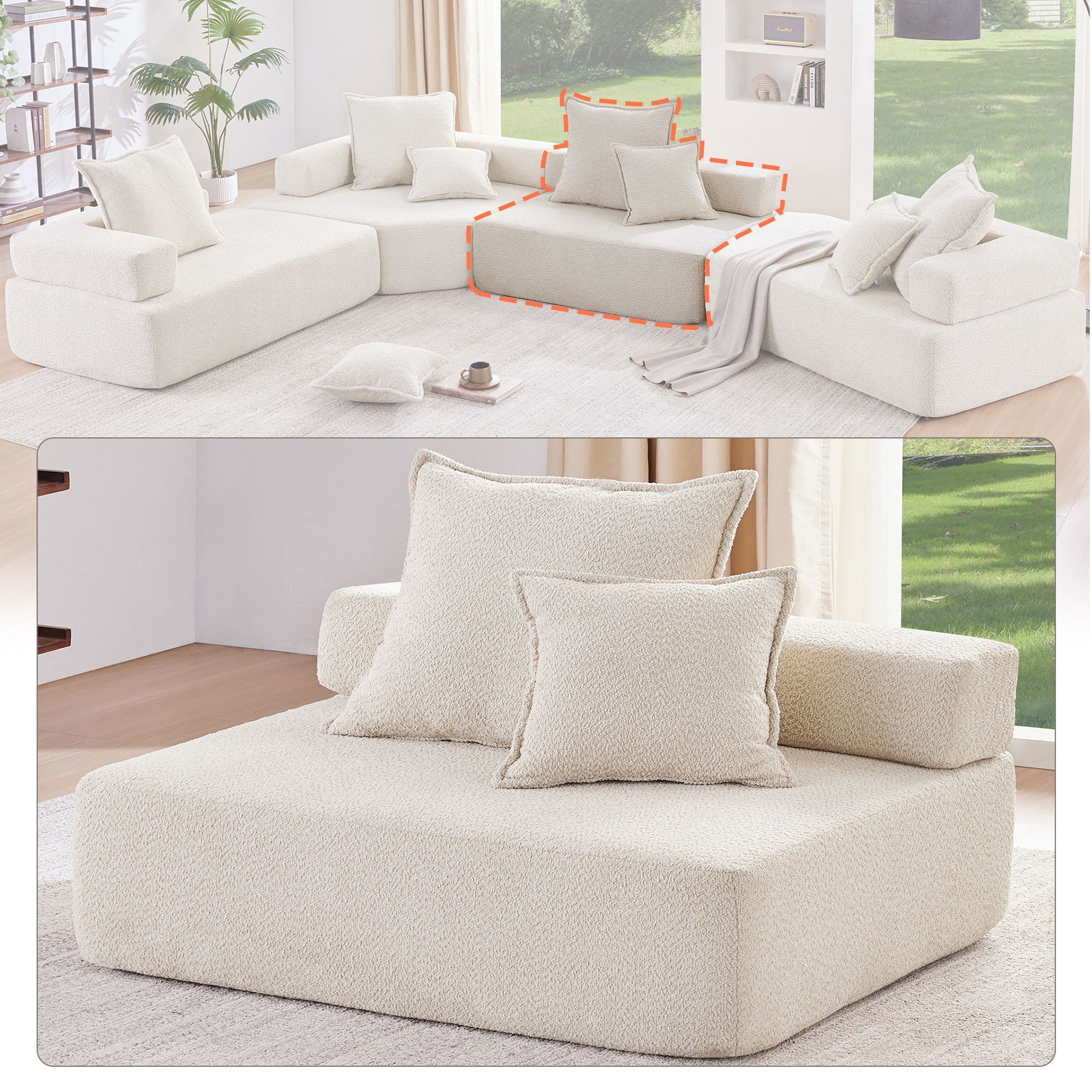 Frame For Oversized Modular U Shaped Sectional, Floor Couch Convertible Compressed Couch Spacious Foam Filled Sofa