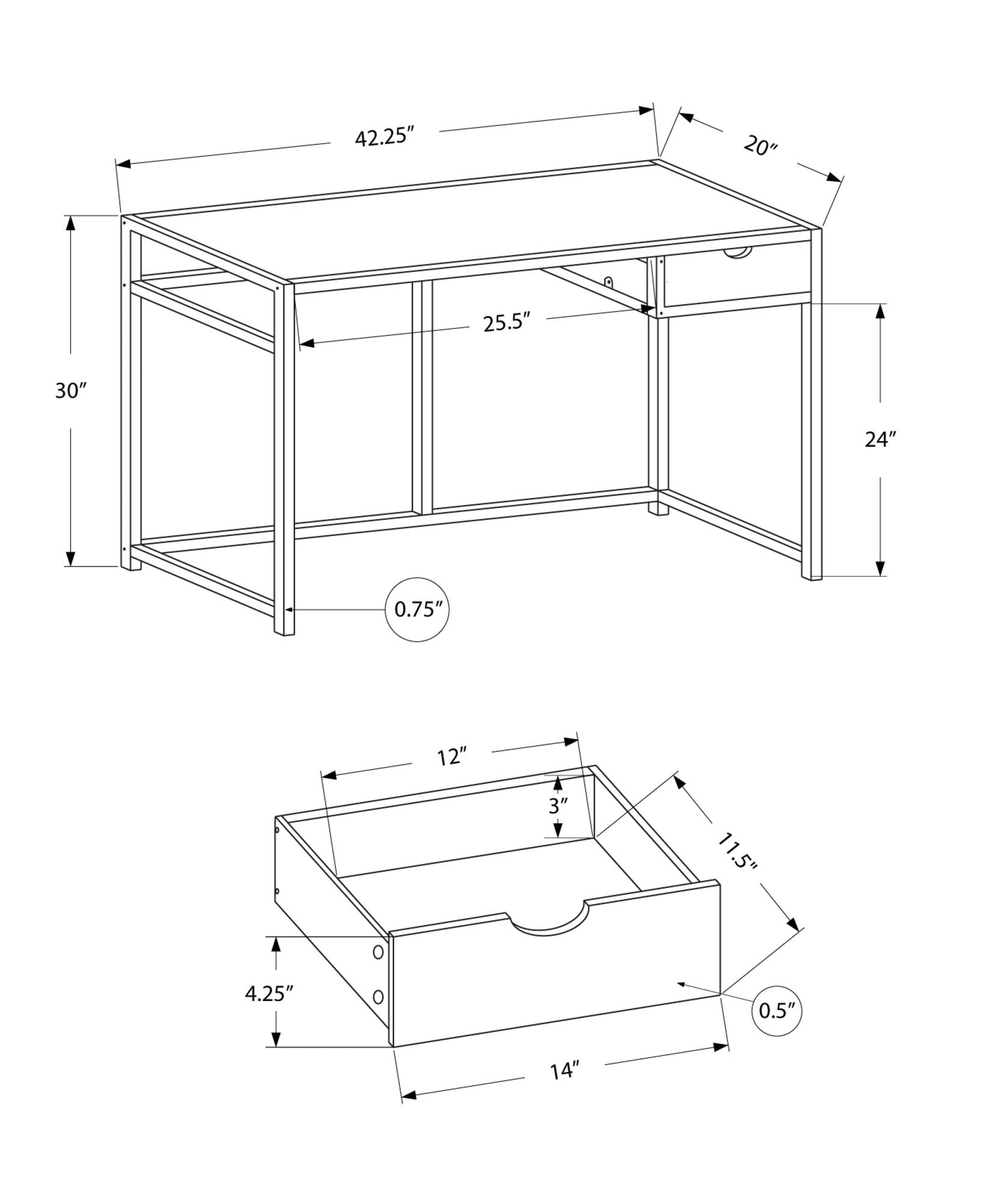 Computer Desk For Home Office, Storage Drawer - White