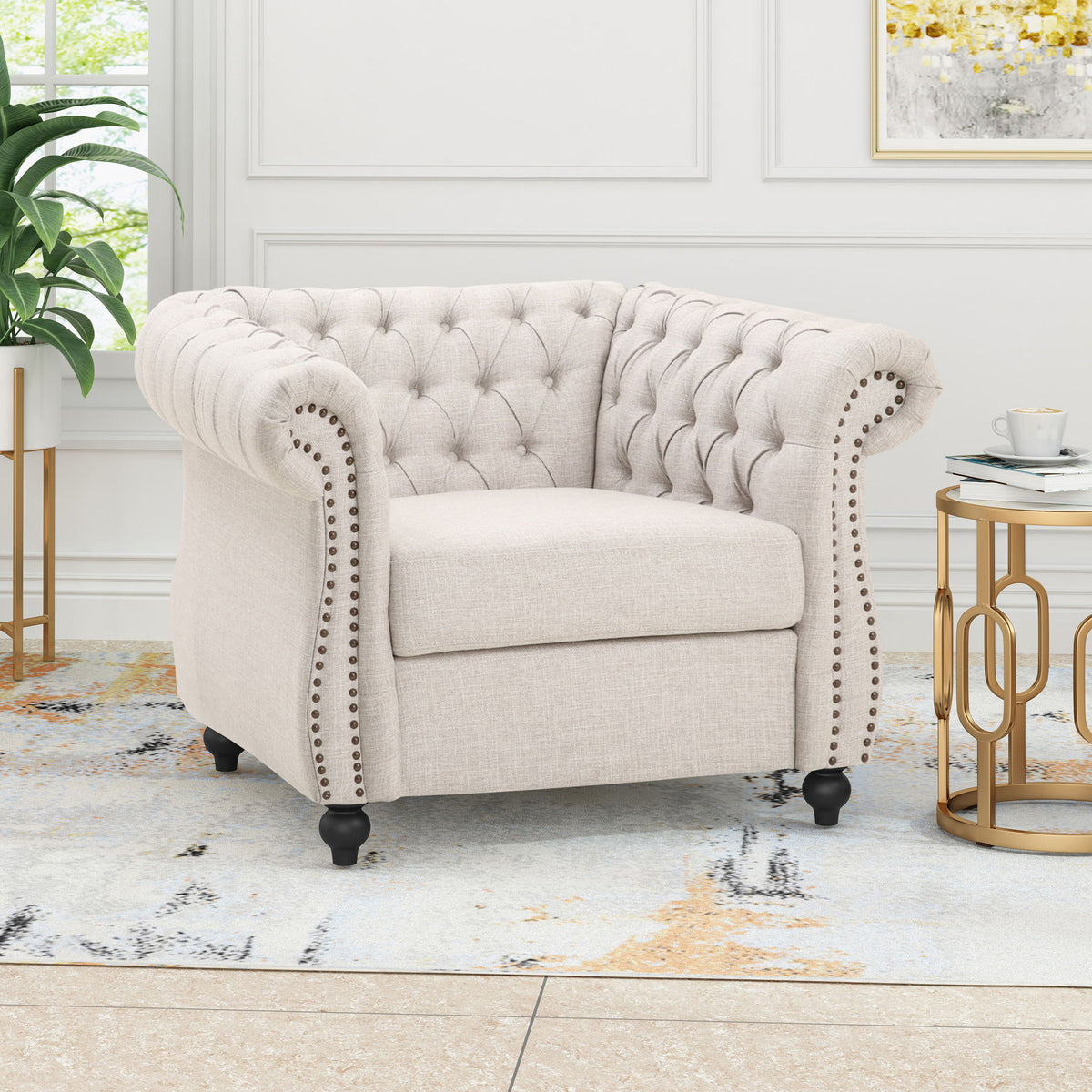 Nexuson - Upholstered Chesterfield Chair With Deep Tufted And Nailhead Trim