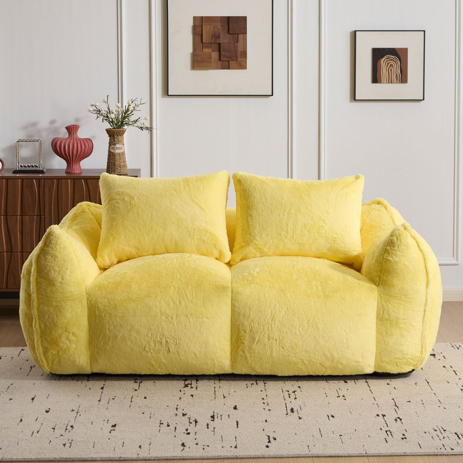 Giant Bean Bag Couch, Ultra Soft Fluffy Loveseat For Living Room