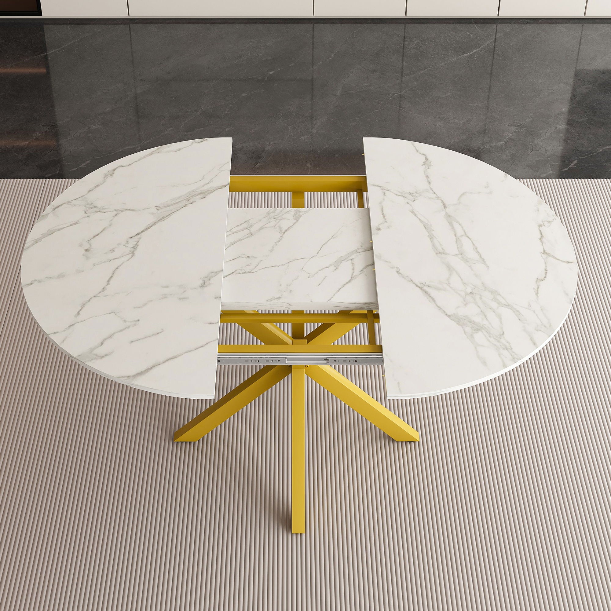 Round Dining Table With Extendable Blades, X Base