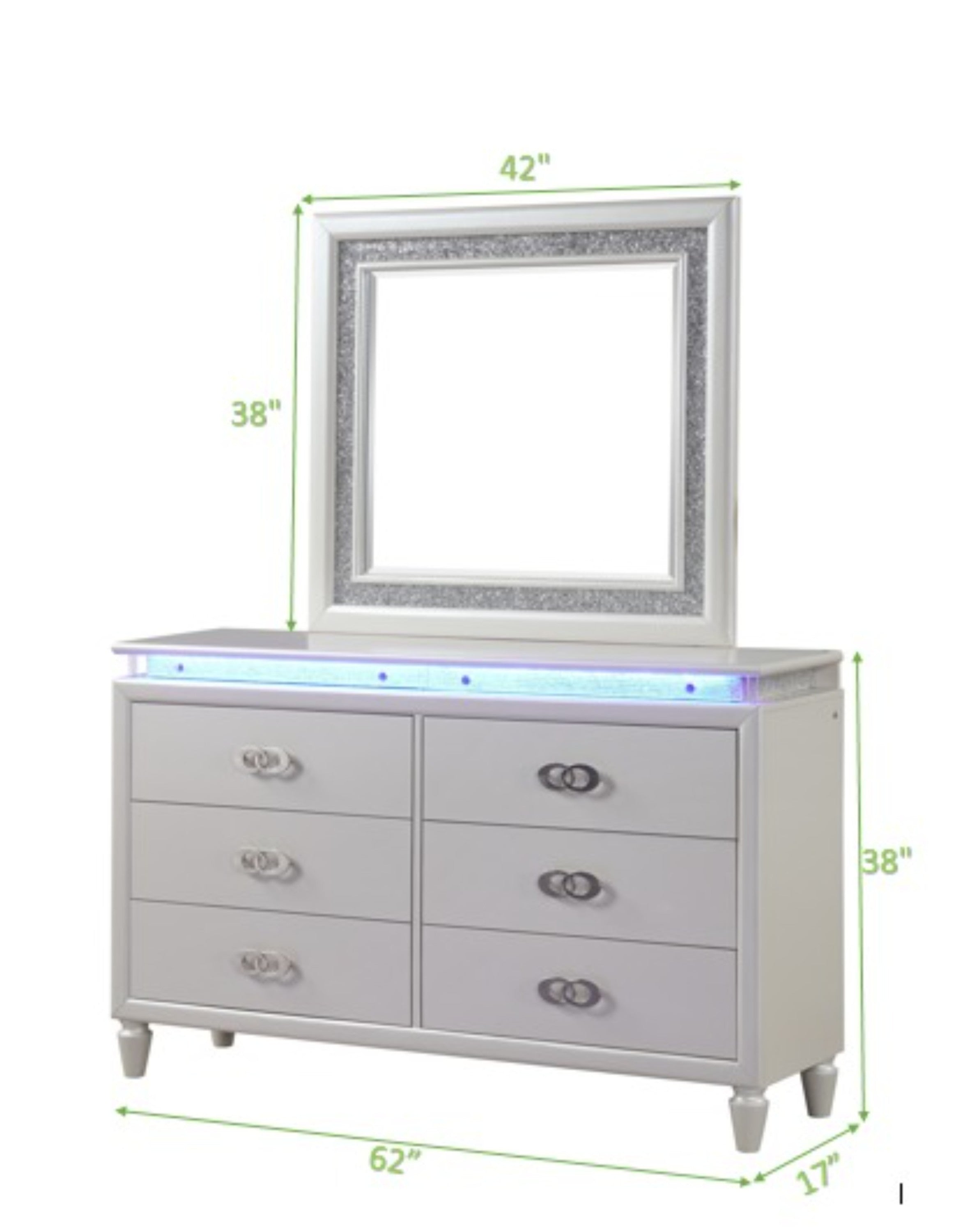 Passion Queen 4 Pc LED Bedroom Set Made with Wood in Milky white