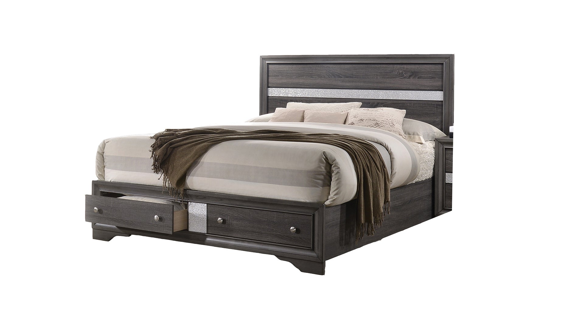 Matrix Traditional Style Full 4 Piece Storage Bedroom set made with Wood in Gray