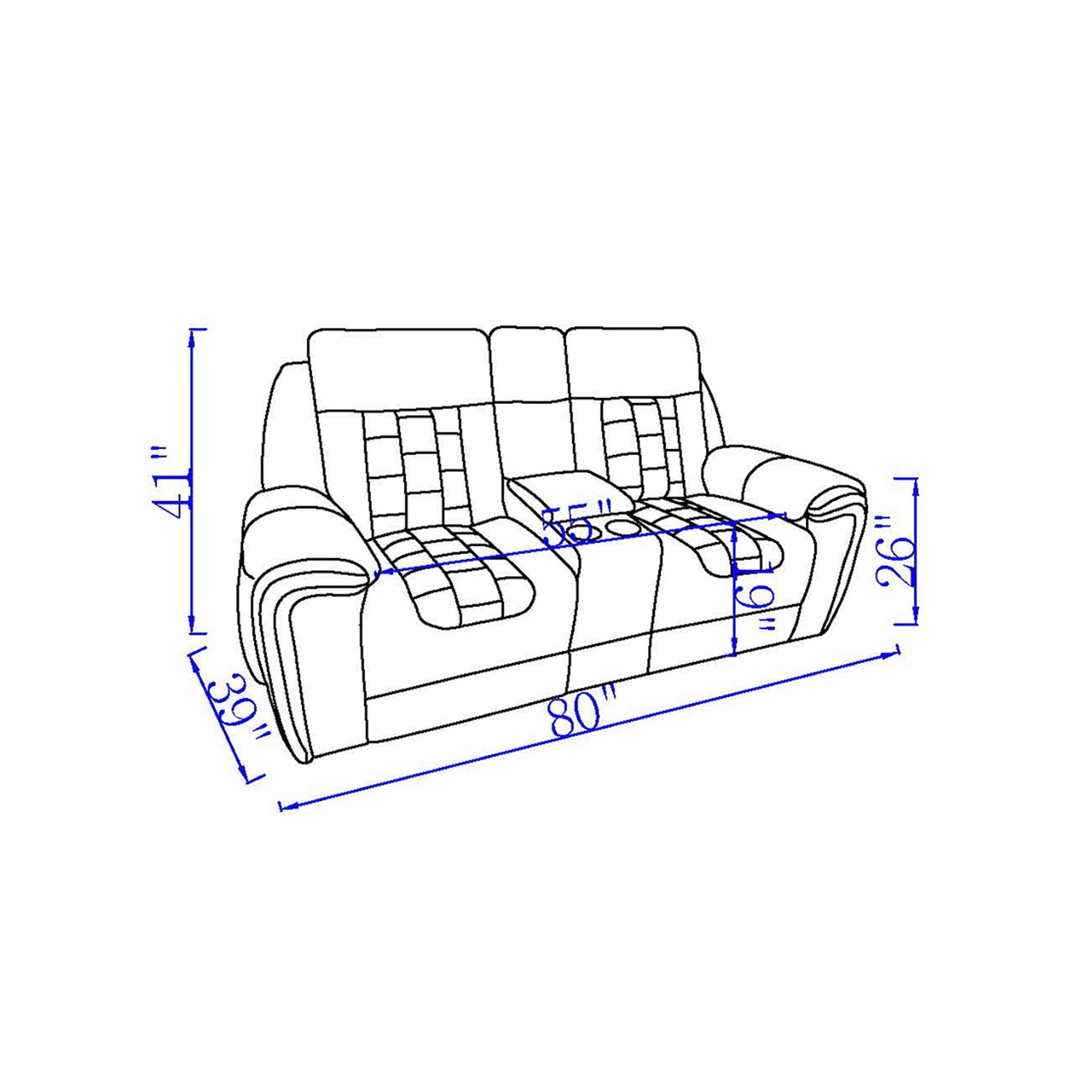 Clark - Blanche / Velvet Power Console Reclining LS With LED - Black