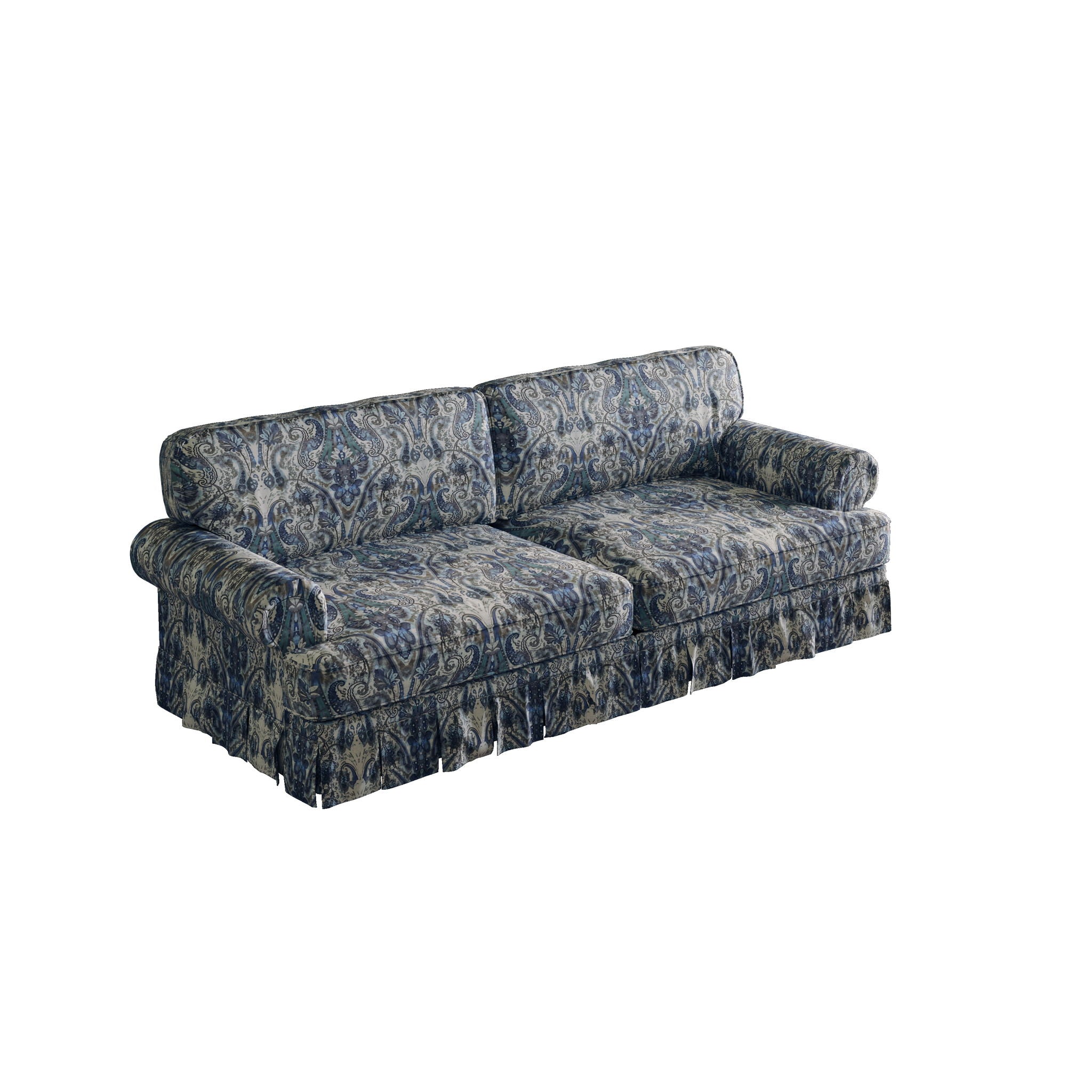 Luxuriously Comfortable Cloud Couch Sofa With Elegant Rolled Arms & Pleated Skirt Design
