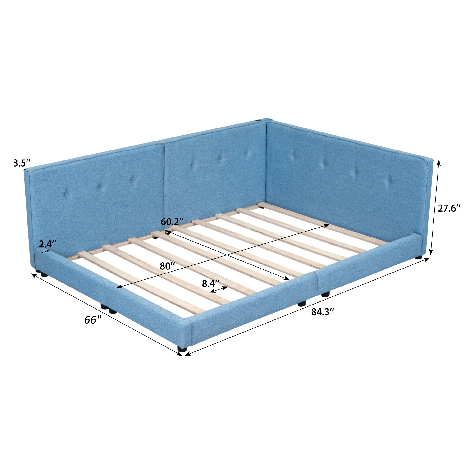 Modern Upholstered Platform Bed With USB Ports And LED Belt