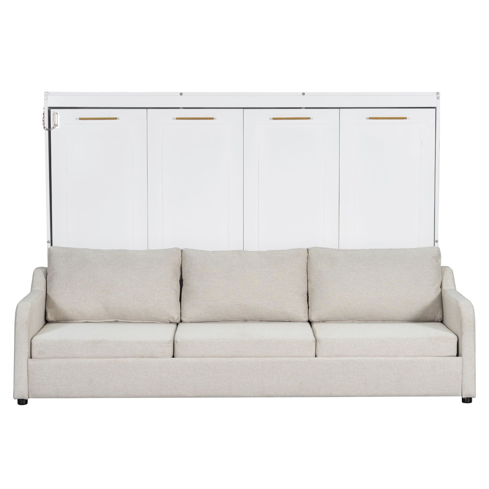 Murphy Cabinet Bed With Folding Sofa, Built In Storage Shelves And LED Light